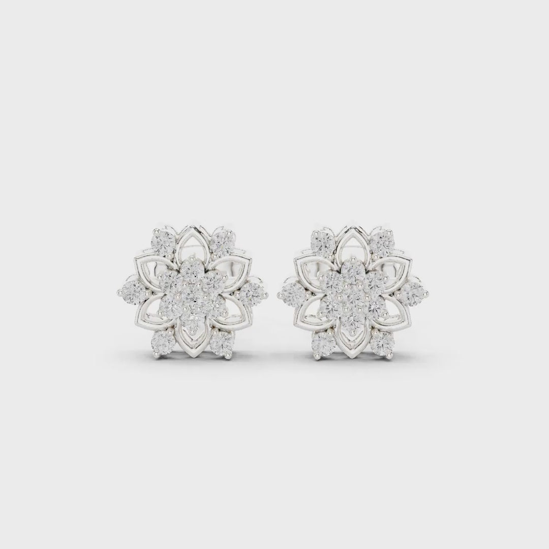 .39 Ct. Round Diamond Floral Cluster Earrings with Open Petal Design (ALJER-535)