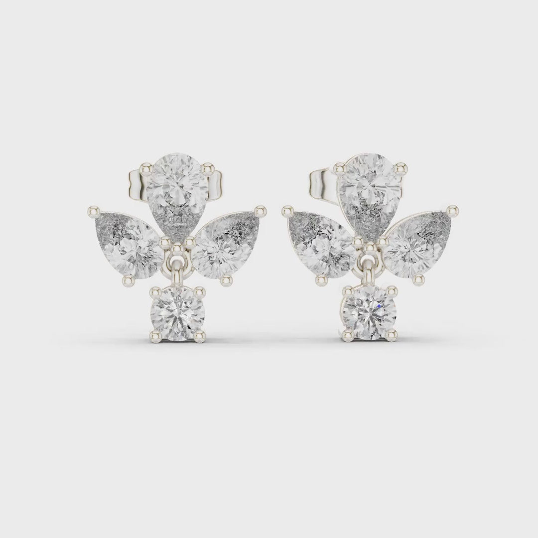 1.92 Ct. Butterfly Diamond Drop Earrings with Pear and Round Diamonds (AGDER-218)