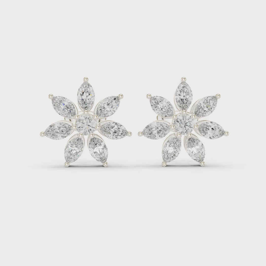 1.59 Ct. Floral Diamond Earrings with Marquise Diamond Petals (AGDER-259)