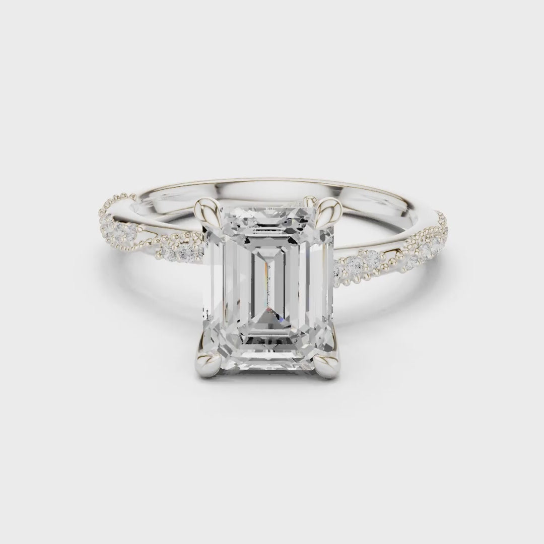 2.93 Ct. Emerald Cut Diamond Pavé Engagement Ring with Hidden Halo (DDLR-167-EM)