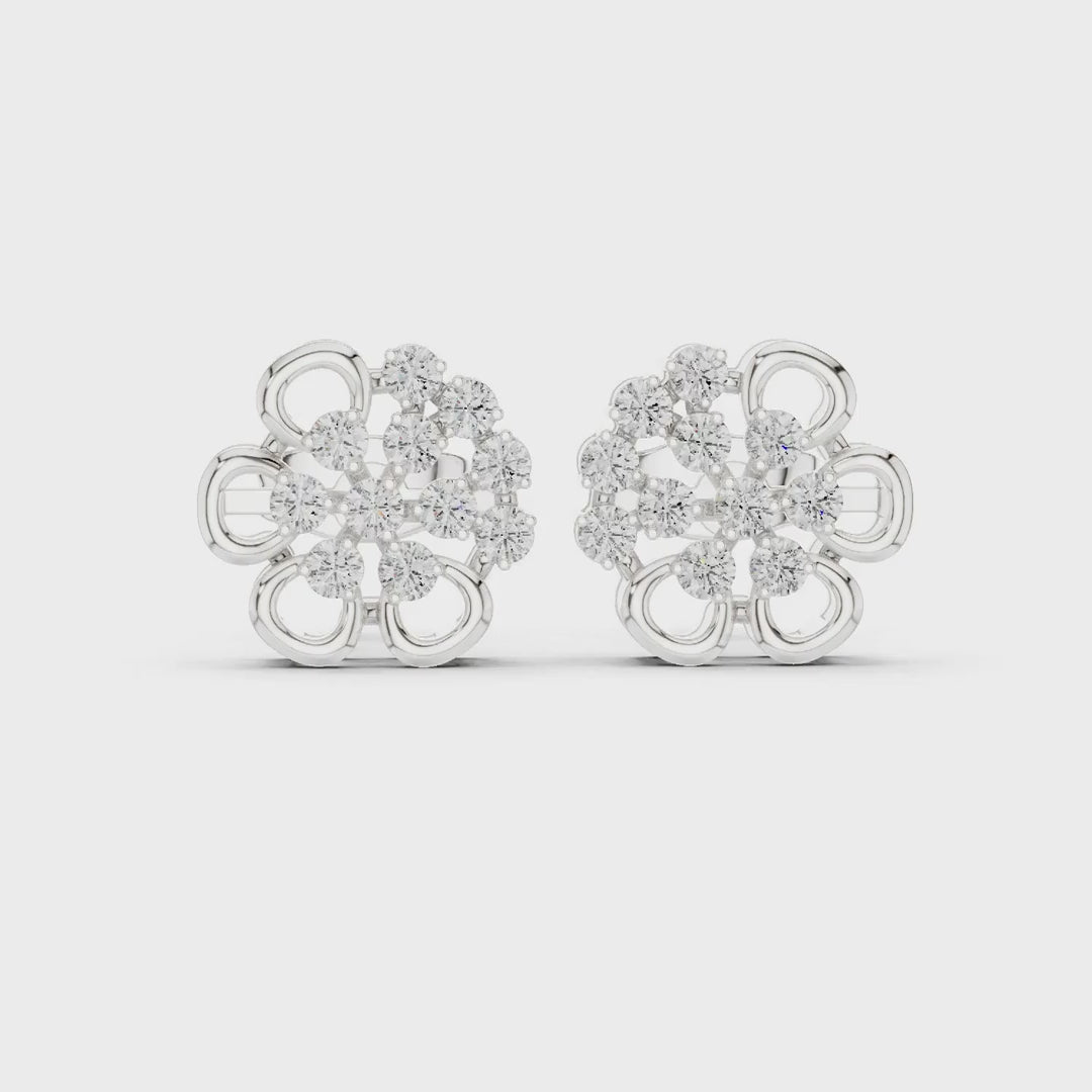 .44 Ct. Floral Round Diamond Cluster Earrings with Openwork Design (AGDER-307)