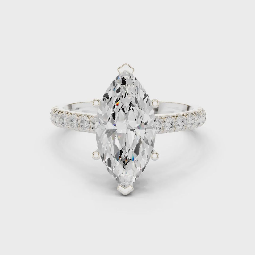 3.17 Ct. Marquise Cut Diamond Ring with Pavé Band and Hidden Halo (DDLR-258-MQ) 3