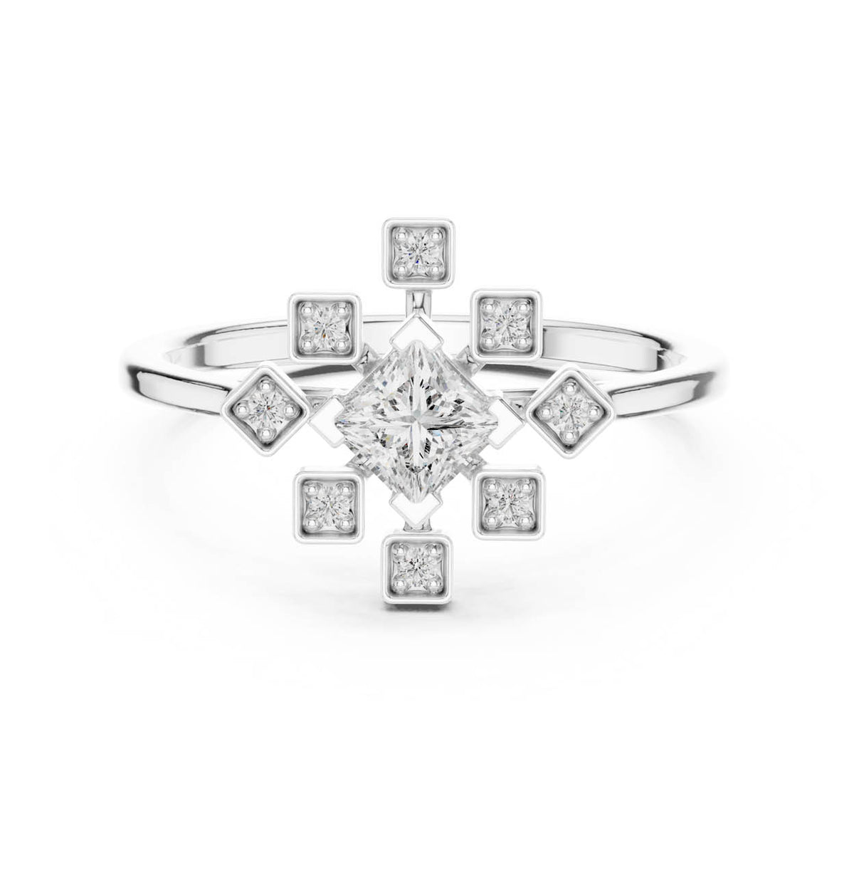 .27 Ct. Princess-Cut Diamond Ring with Geometric Square Accents 3