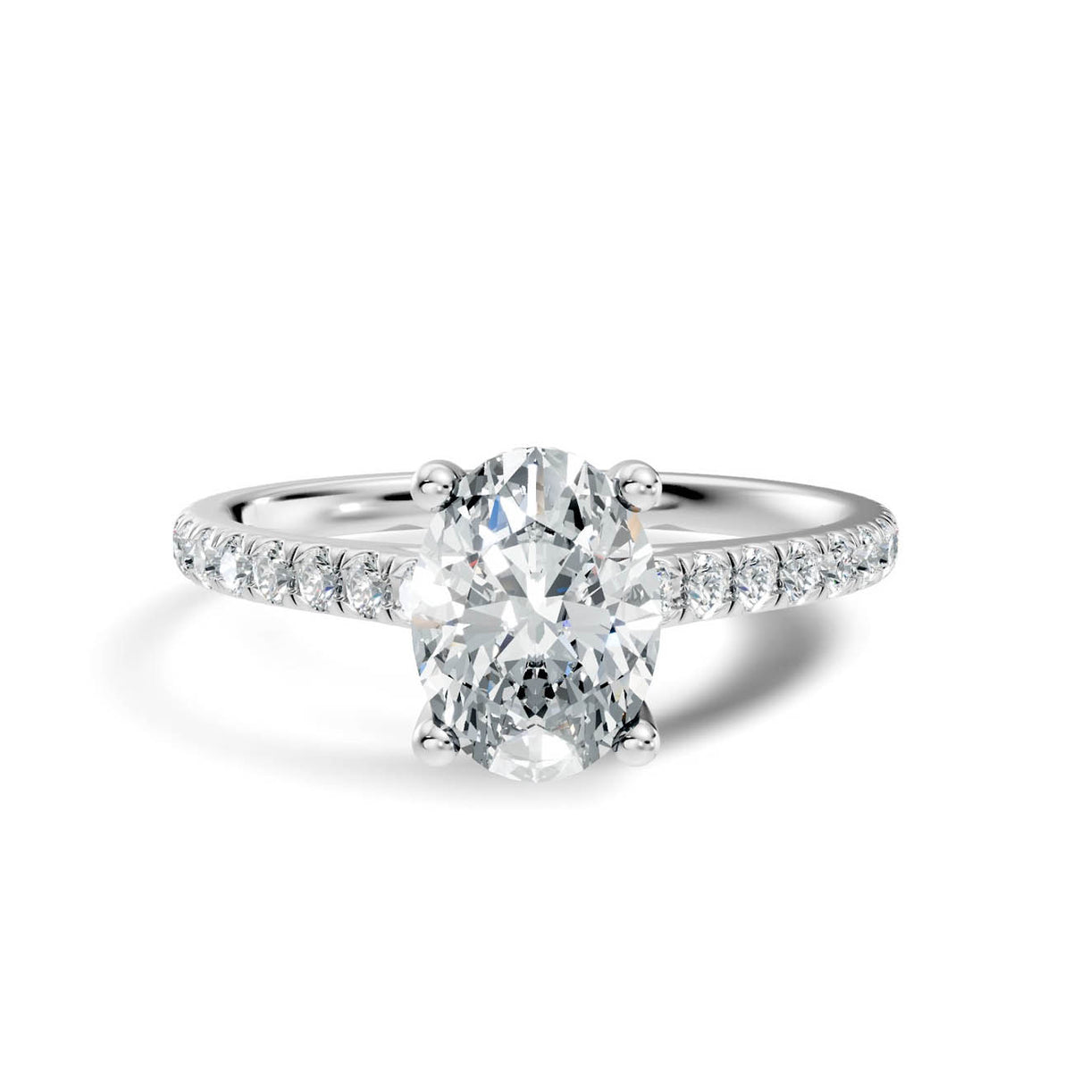 .50-1.50 Ct. Oval Diamond Pavé Ring with Hidden Halo and Four-Prong Setting