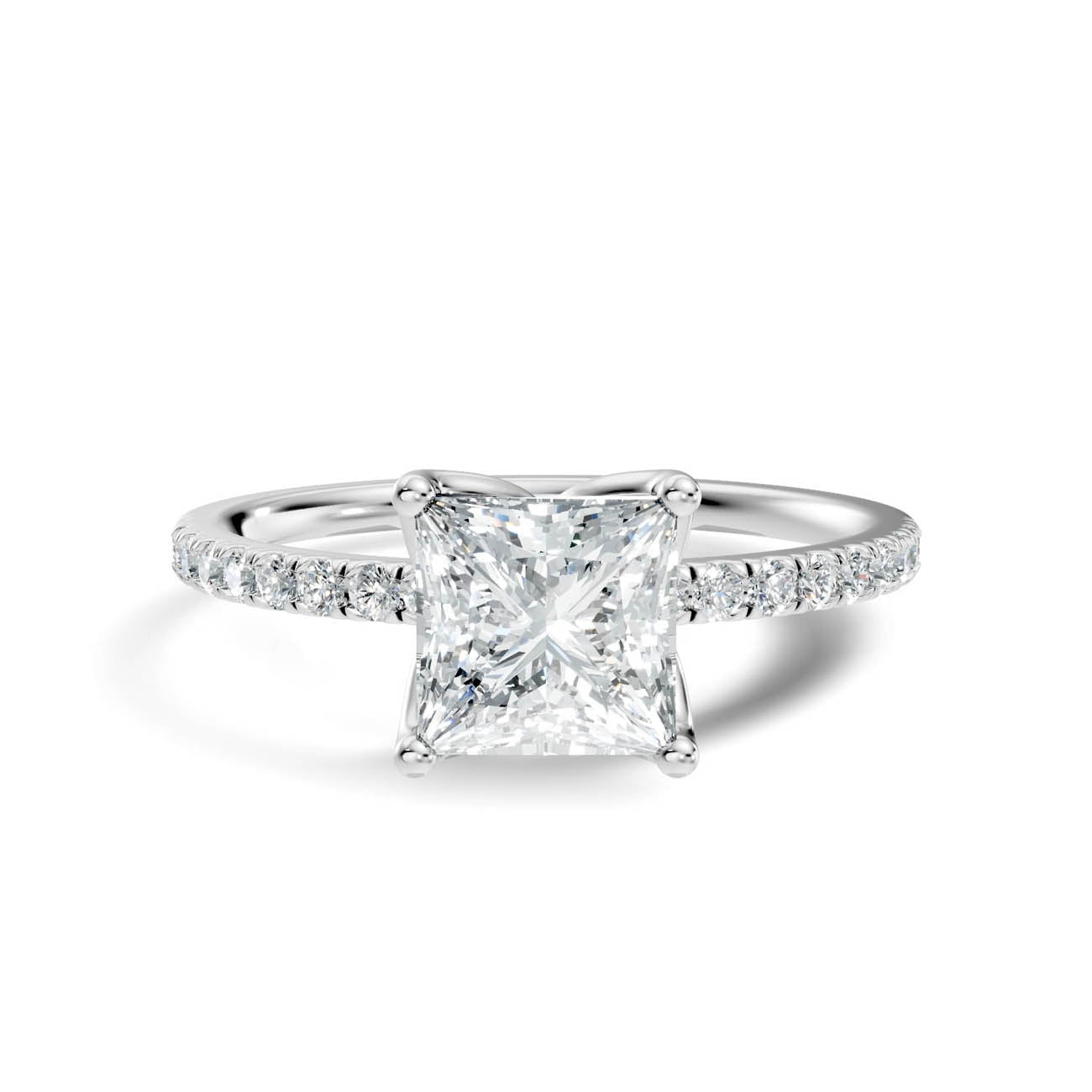 1.15 Ct. Princess-Cut Diamond Engagement Ring with Pavé Band 3