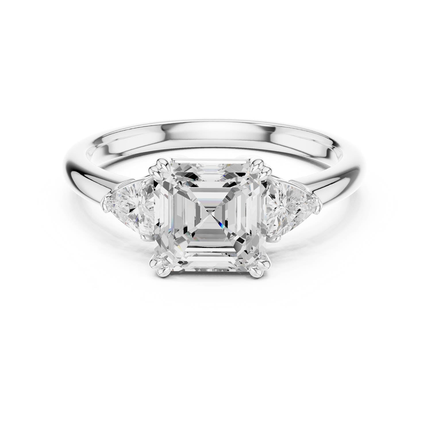 2.40 Ct. Asscher Cut Diamond Three-Stone Ring with Trillion Side Stones (DDLR-033-AC) 3