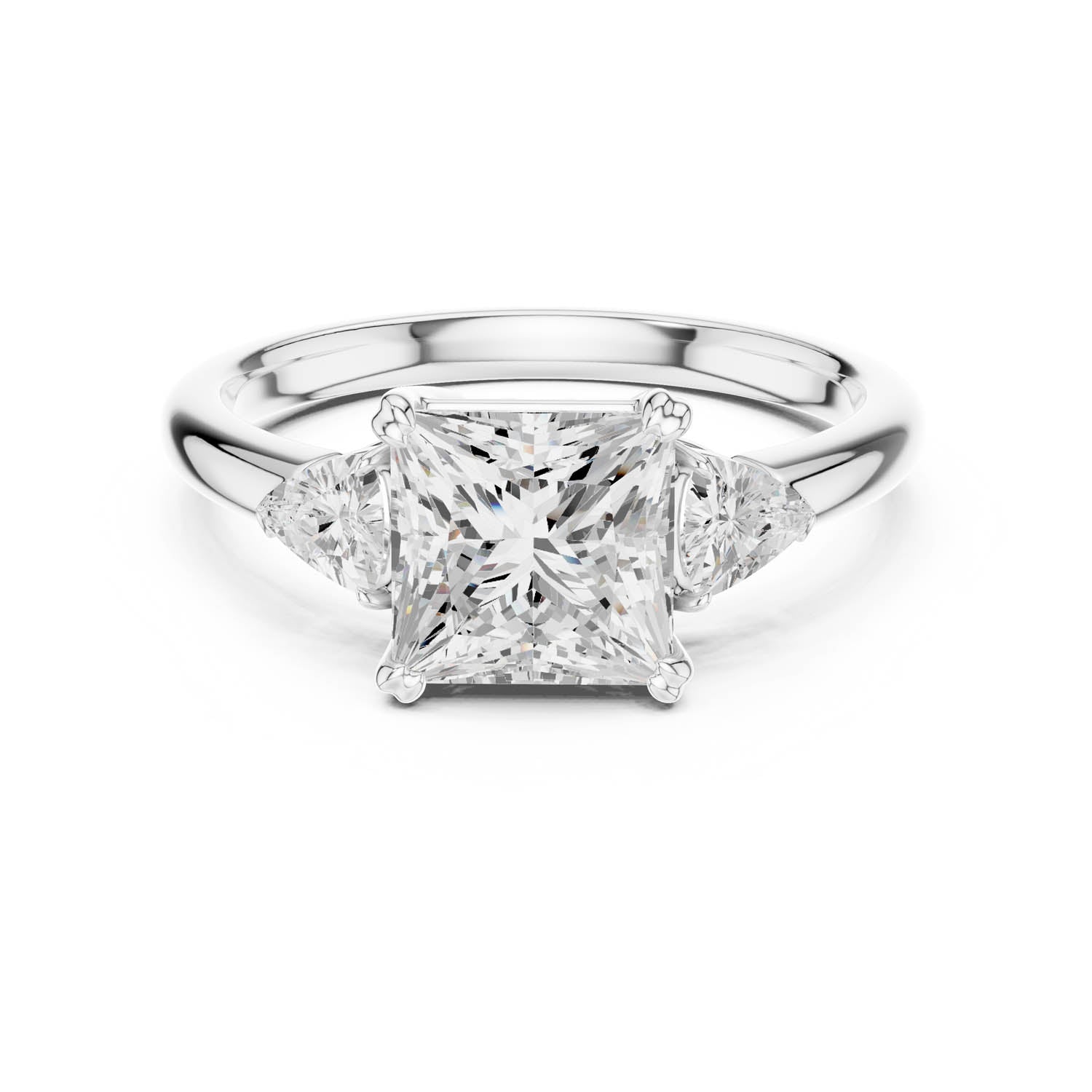 2.40 Ct. Princess Cut Diamond Three-Stone Ring with Trillion Side Stones (DDLR-033-PR) 3