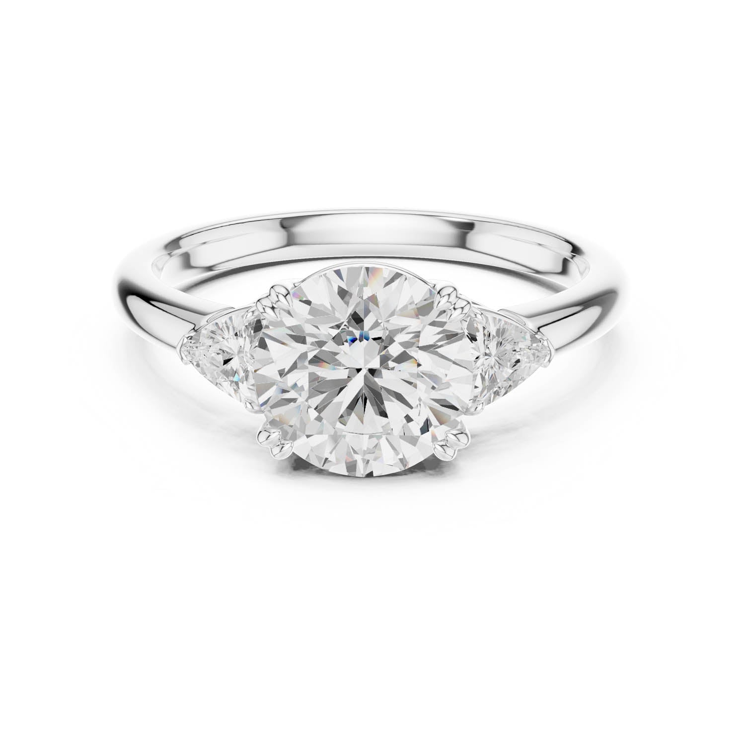 2.40 Ct. Round Diamond Three-Stone Ring with Trillion Side Stones (DDLR-033-RD)