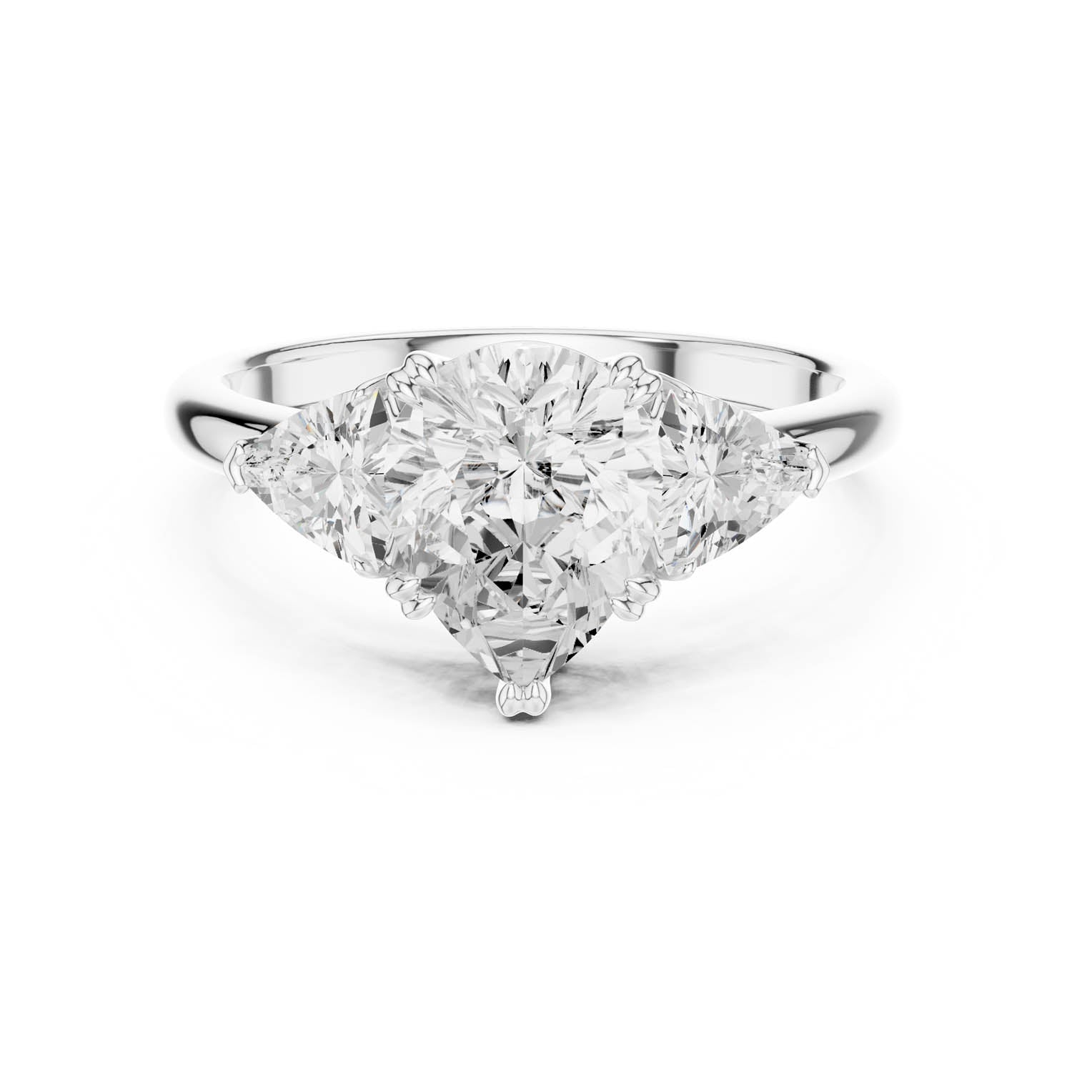 2.60 Ct. Pear Cut Diamond Three-Stone Ring with Trillion Side Stones (DDLR-034-PE)