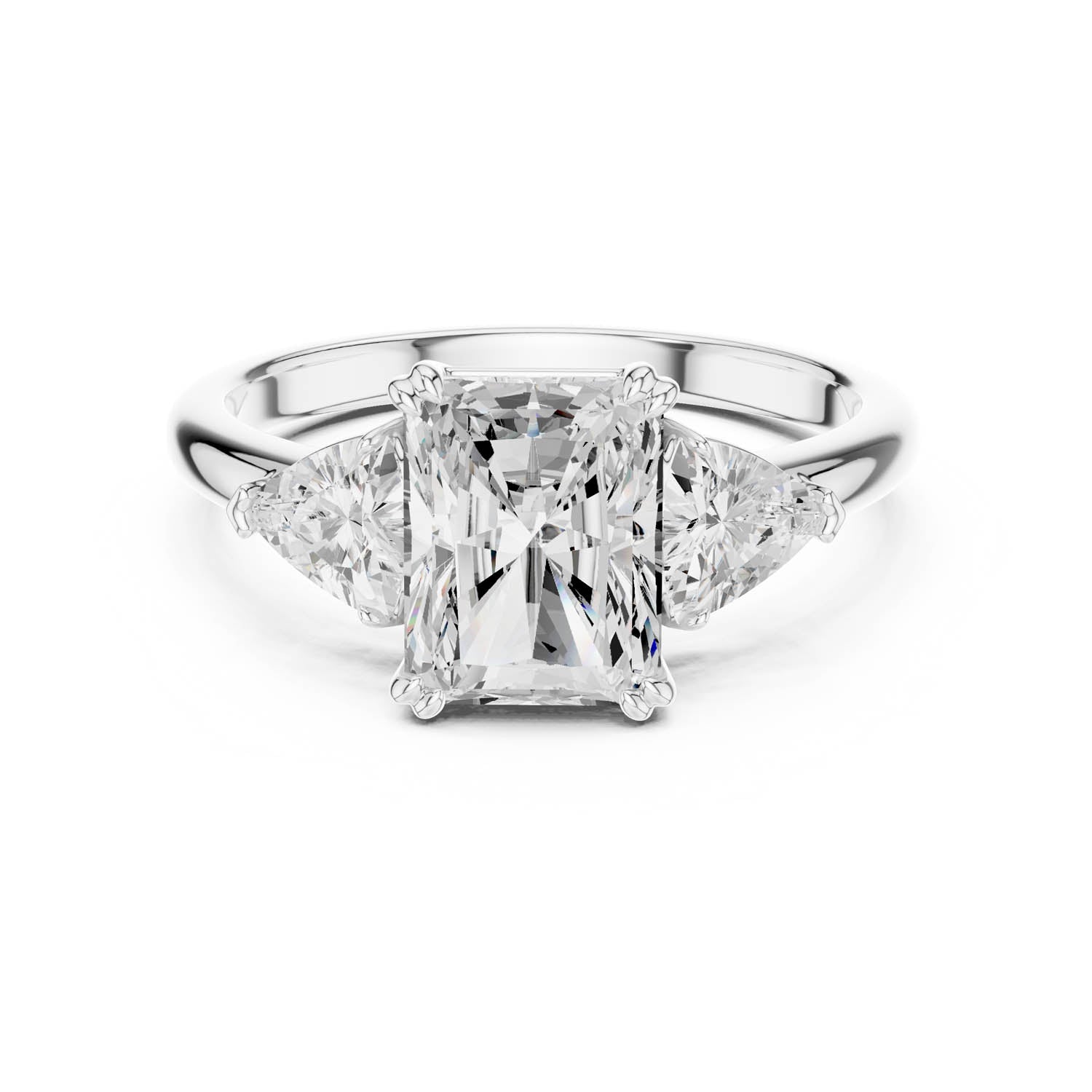 2.60 Ct. Radiant Cut Diamond Three-Stone Ring with Trillion Side Stones (DDLR-034-RA)