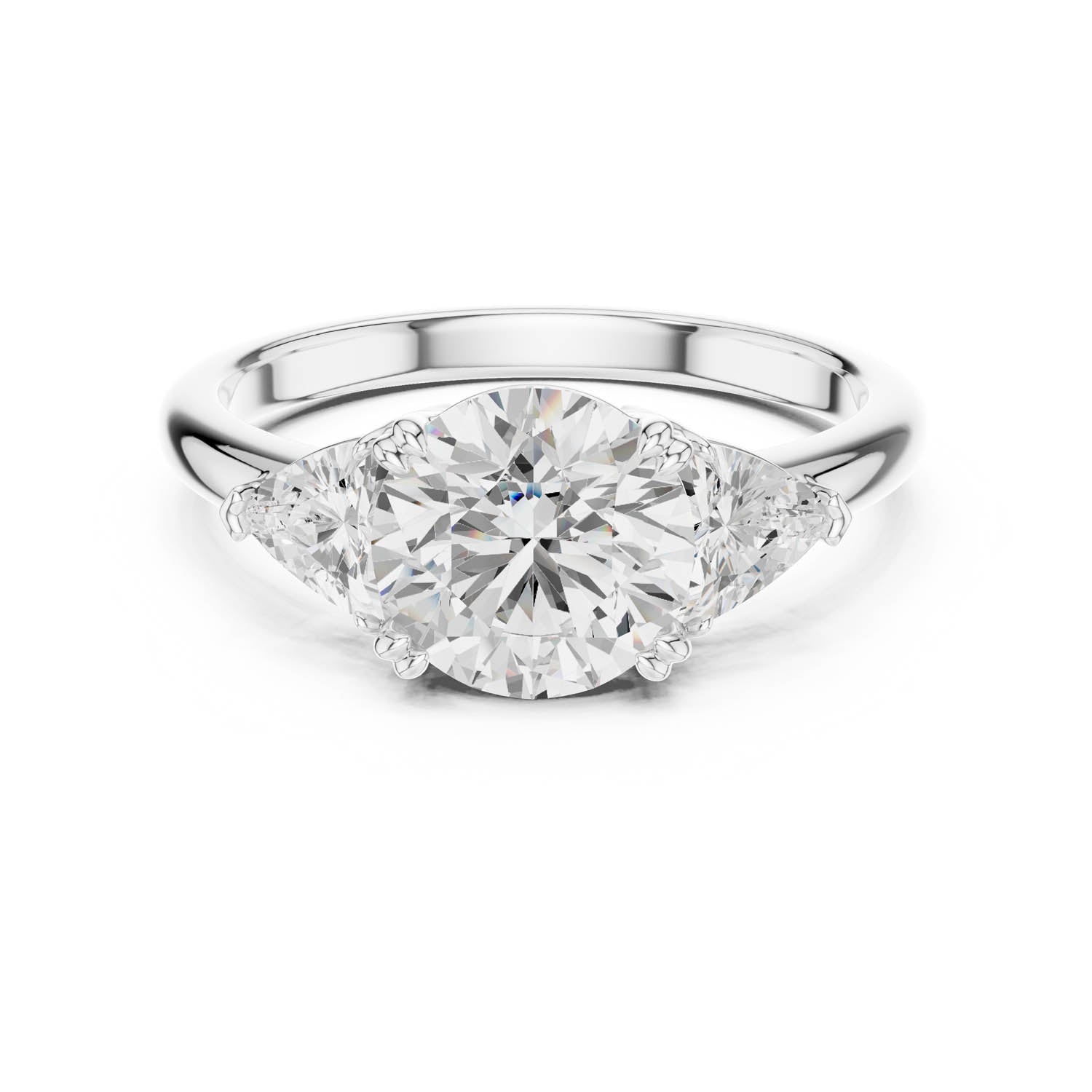 2.60 Ct. Round Cut Diamond Three-Stone Ring with Trillion Side Stones (DDLR-034-RD) 3