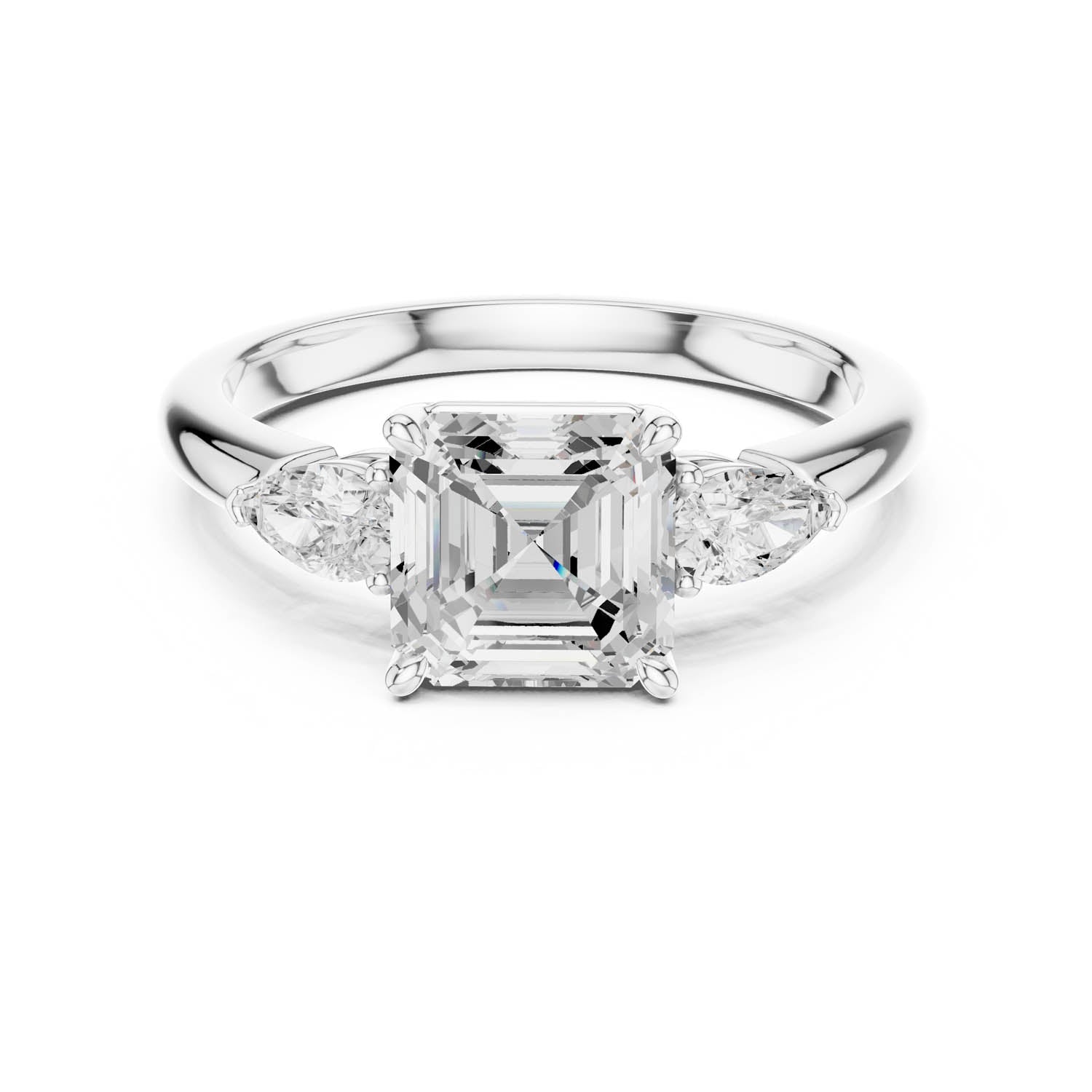 2.50 Ct. Asscher Cut Diamond Three-Stone Ring with Pear Side Stones (DDLR-035-AC) 3