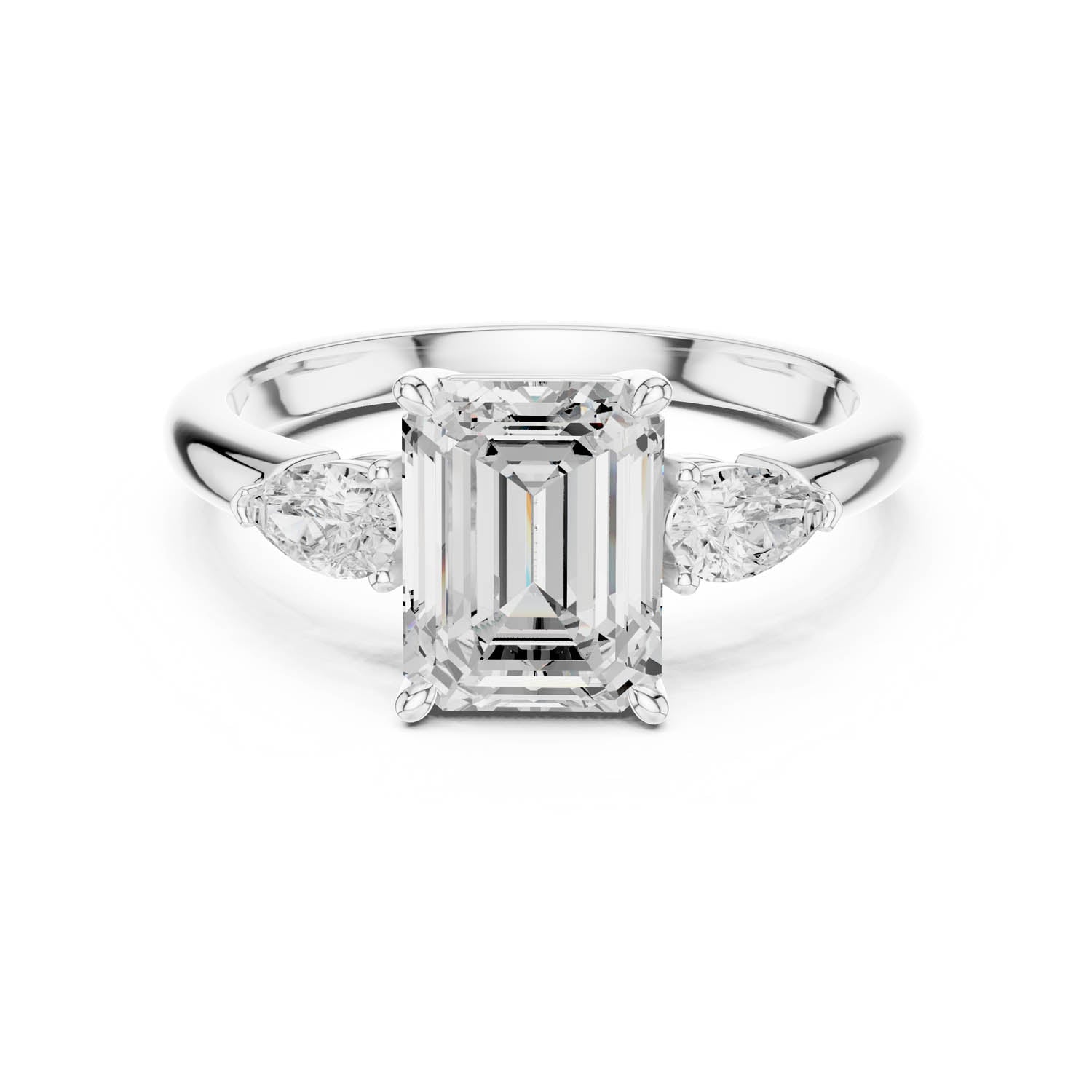2.50 Ct. Emerald Cut Diamond Three-Stone Ring with Pear Side Stones (DDLR-035-EM) 3