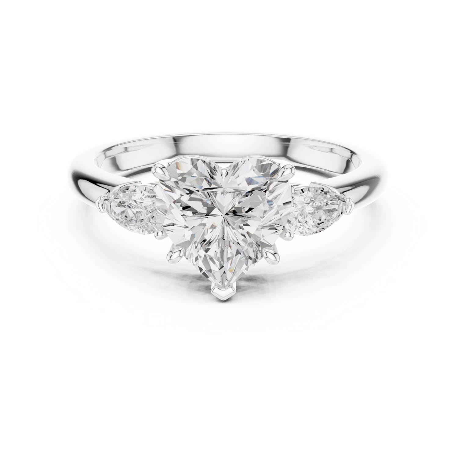 2.50 Ct. Heart Cut Diamond Three-Stone Ring with Pear Side Stones (DDLR-035-HR)