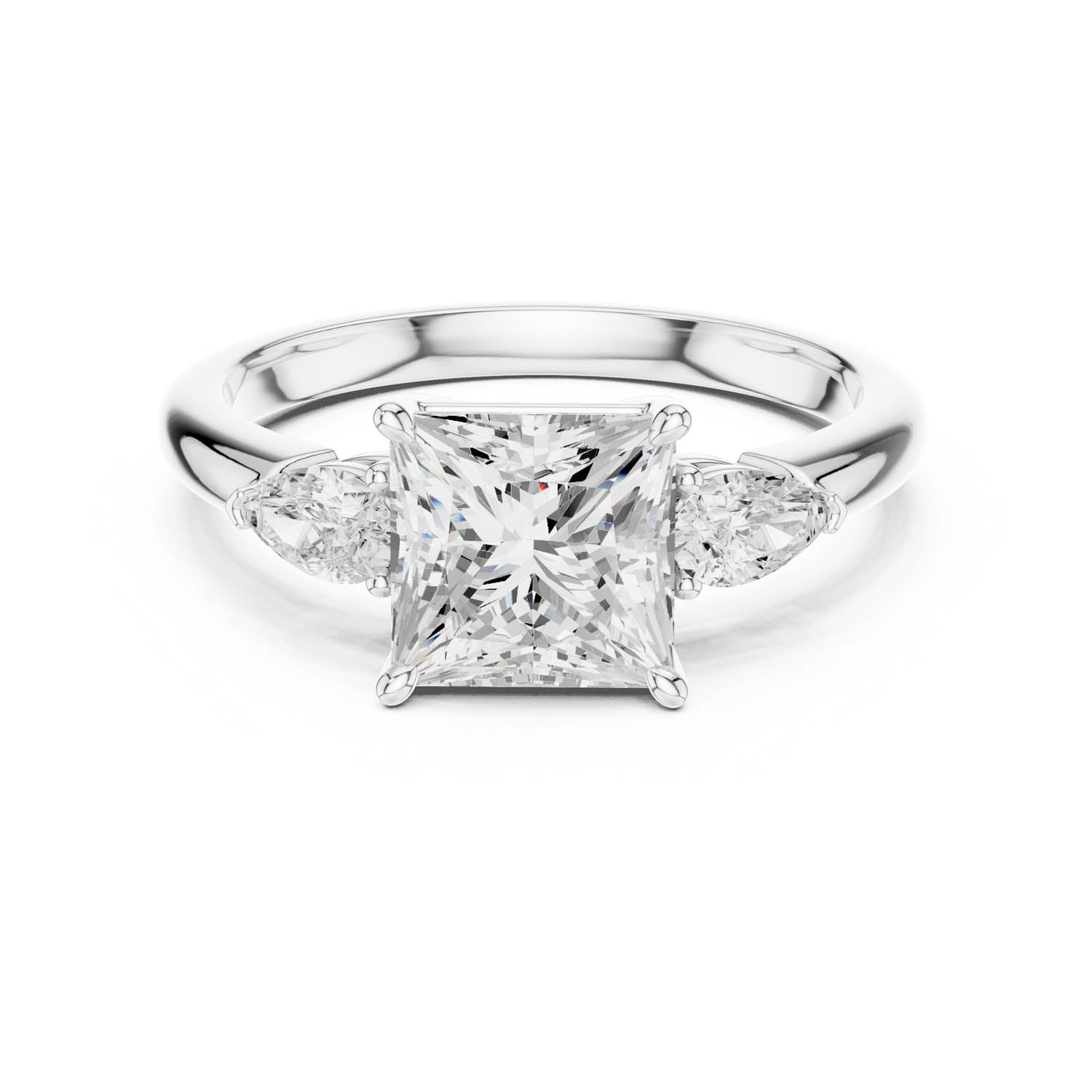 2.50 Ct. Princess Cut Diamond Three-Stone Ring with Pear Side Stones (DDLR-035-PR)