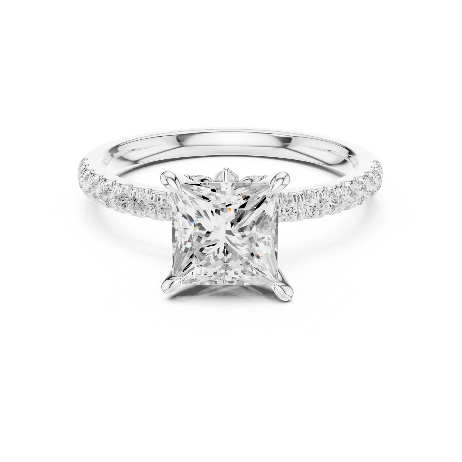 2.12 Ct. Princess Cut Diamond Ring with Hidden Halo and Pavé Band (DDLR-1014) 3