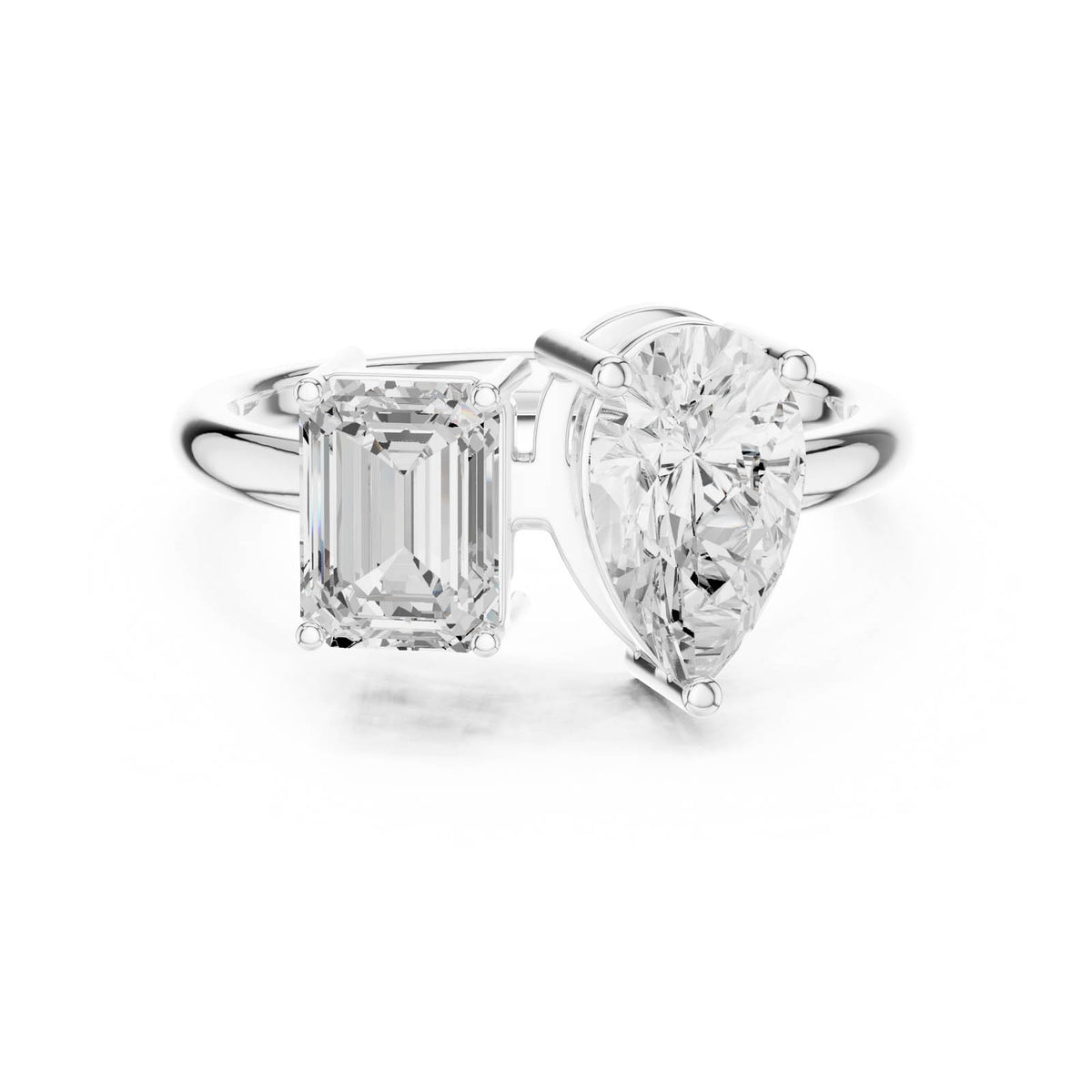 2.10 Ct. Emerald Cut and Pear Shape Diamond Toi et Moi Ring with Dual-Prong Setting