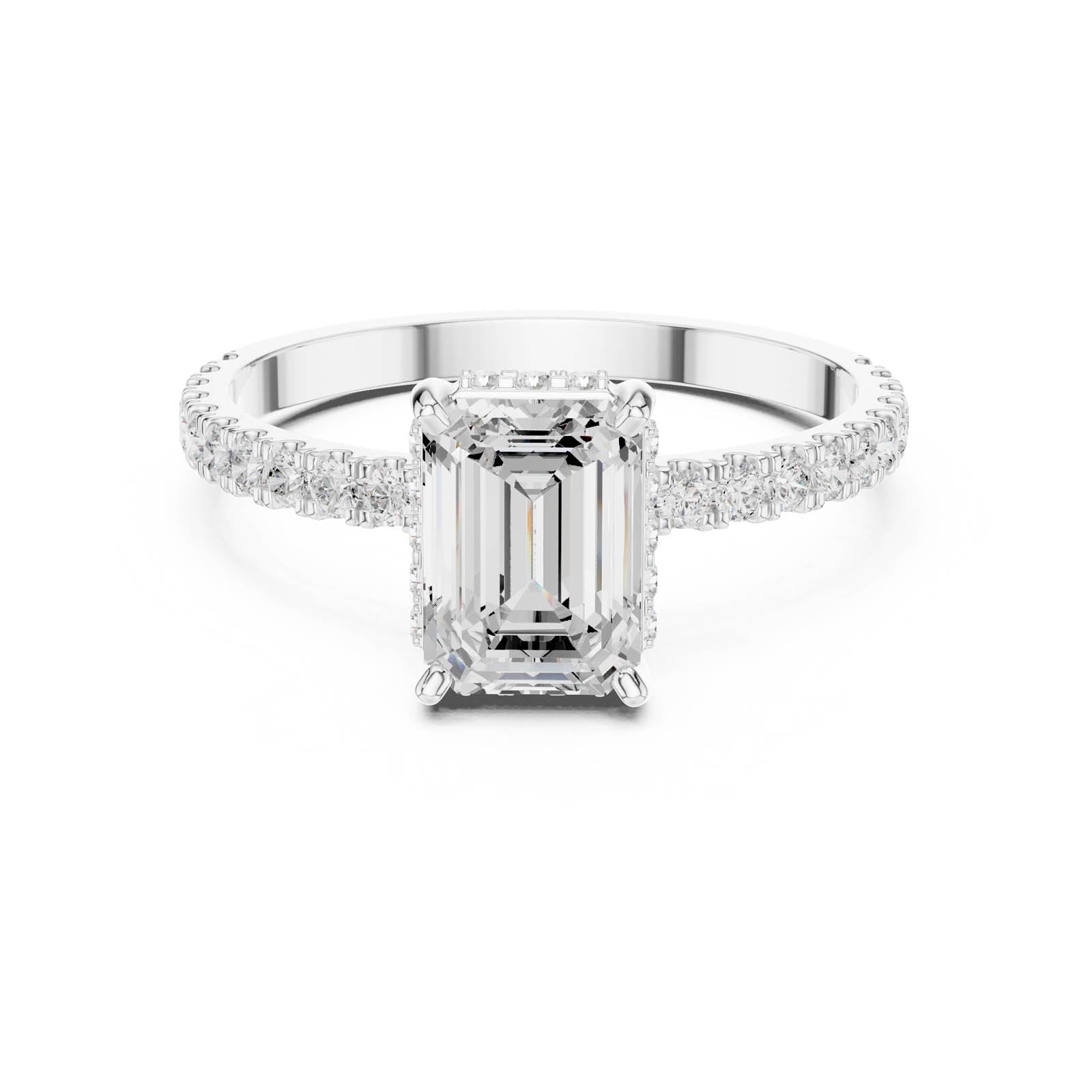 1.34 Ct. Emerald Cut Diamond Ring with Hidden Halo and Pavé Band (DDLR-1065)