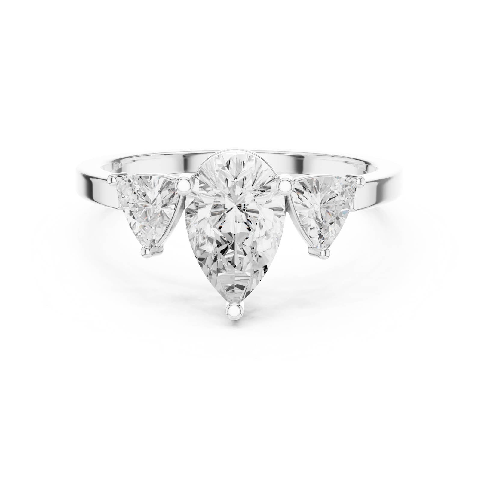 1.40 Ct. Pear Shape Diamond Three-Stone Ring with Trillion Side Stones (DDLR-1093)