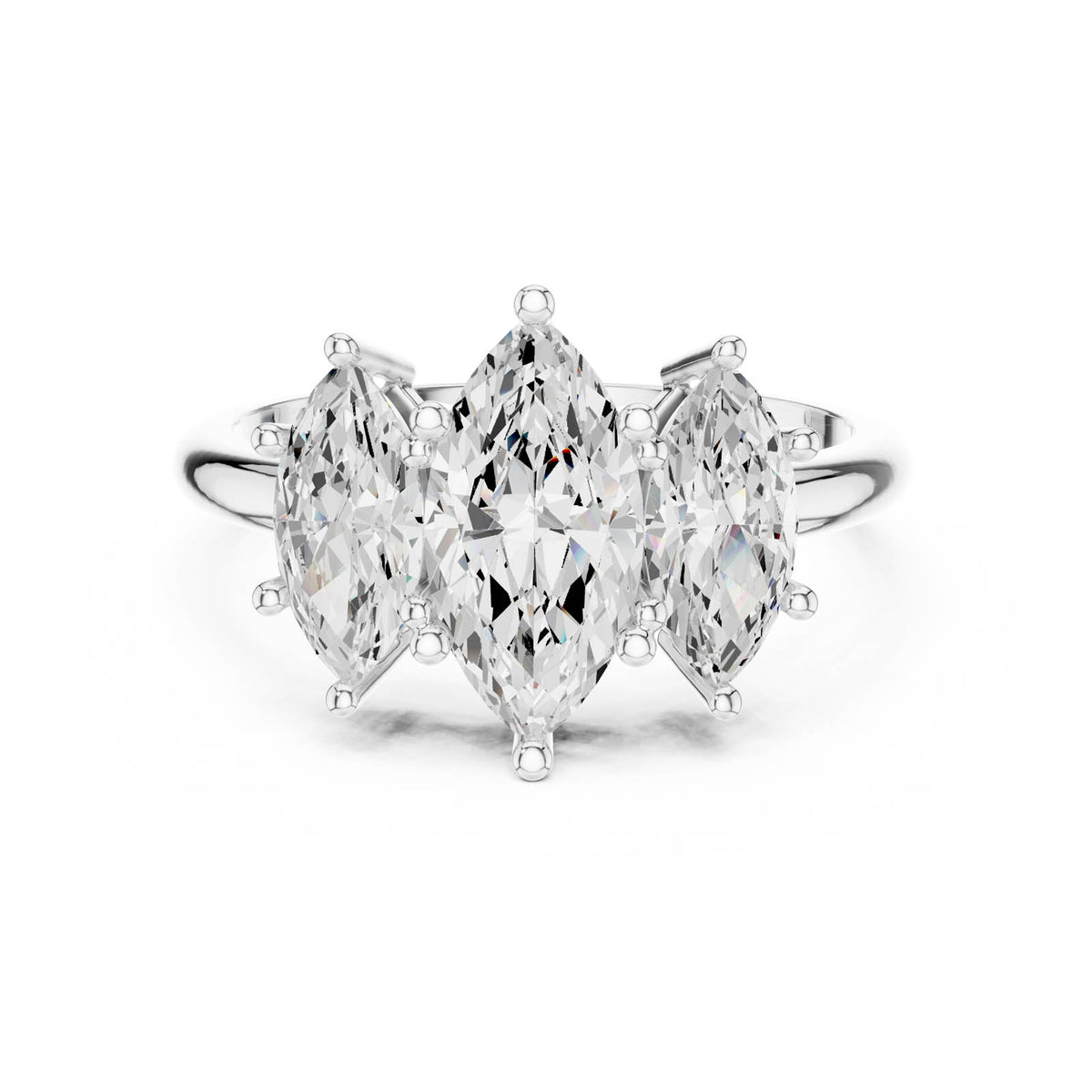 2.60 Ct. Marquise Diamond Three-Stone Ring with Matching Side Stones
