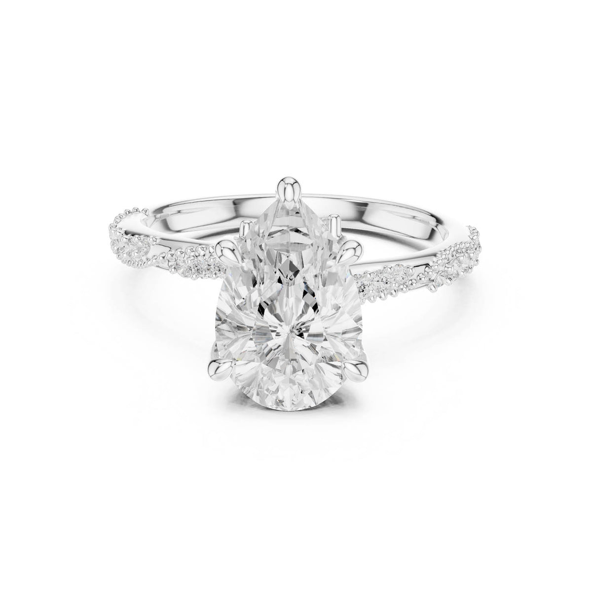 2.93 Ct. Pear Cut Diamond Pavé Engagement Ring with Hidden Halo 3