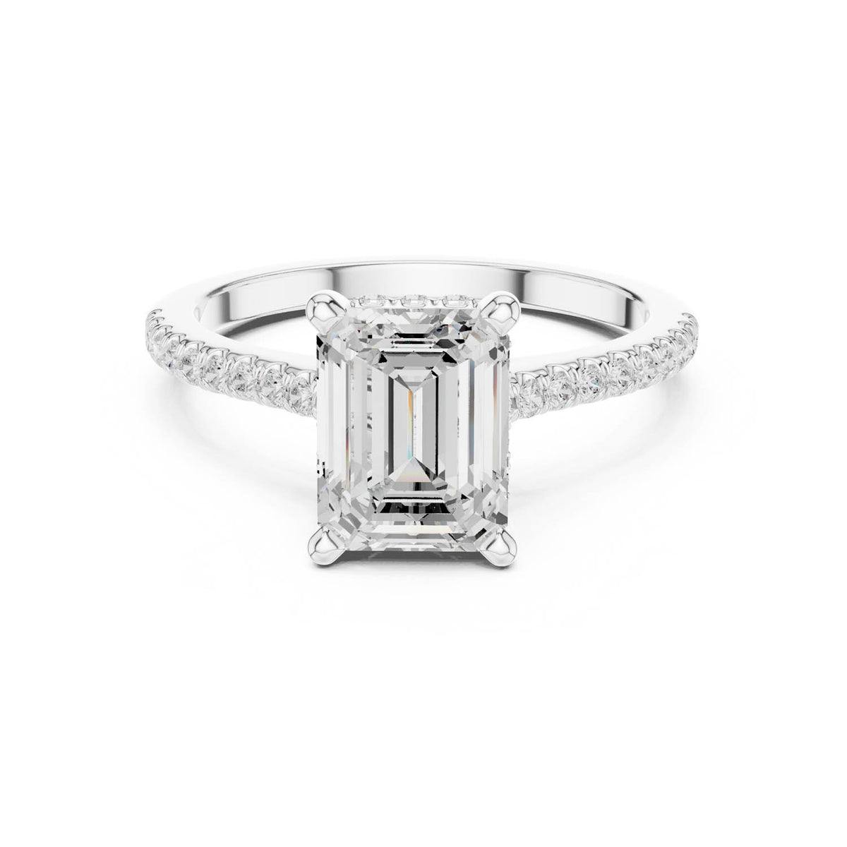 2.31 Ct. Classic Emerald Cut Diamond Pavé Ring with Hidden Halo