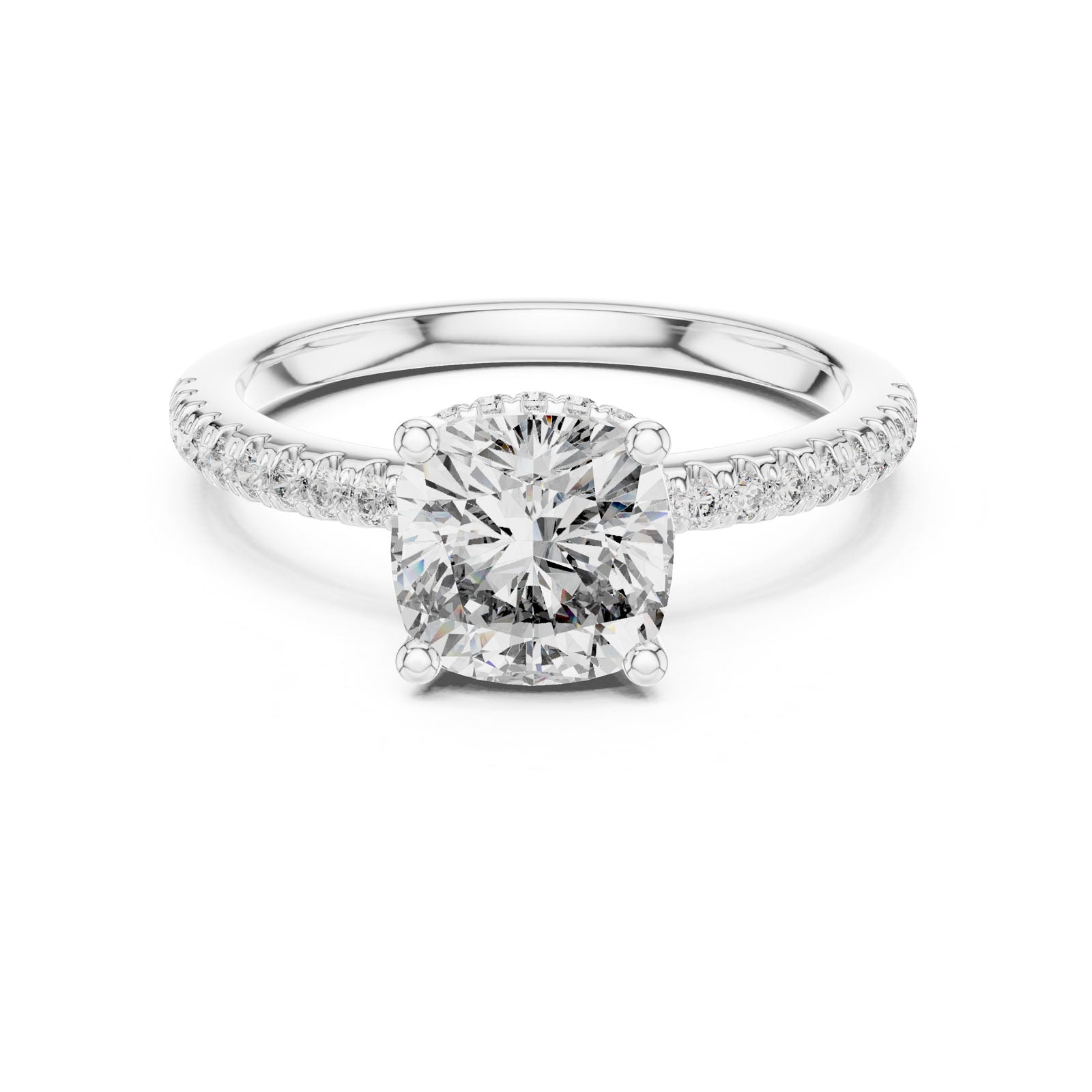 2.30 Ct. Cushion Cut Diamond Ring with Hidden Halo and Pavé Band (DDLR-177) 3