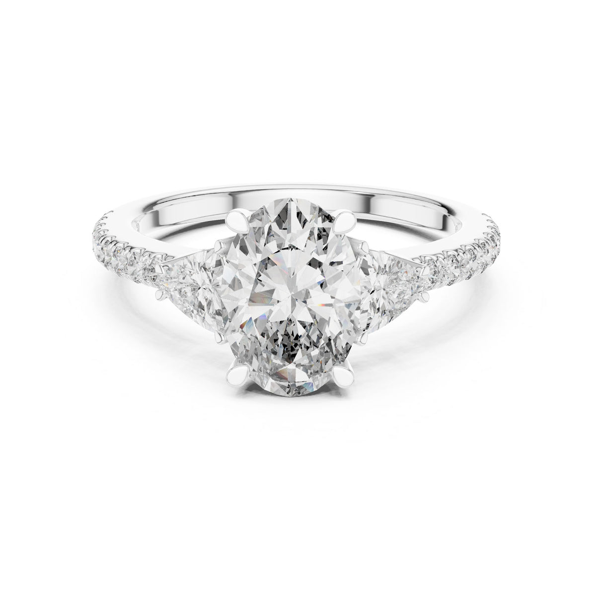 2.36 Ct. Oval Diamond Ring with Trillion Side Stones and Pavé Band (DDLR-184) 3