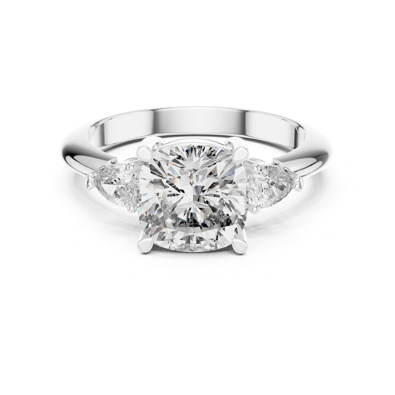 2.74 Ct. Cushion Diamond Ring with Pear Side Stones (DDLR-196) 3