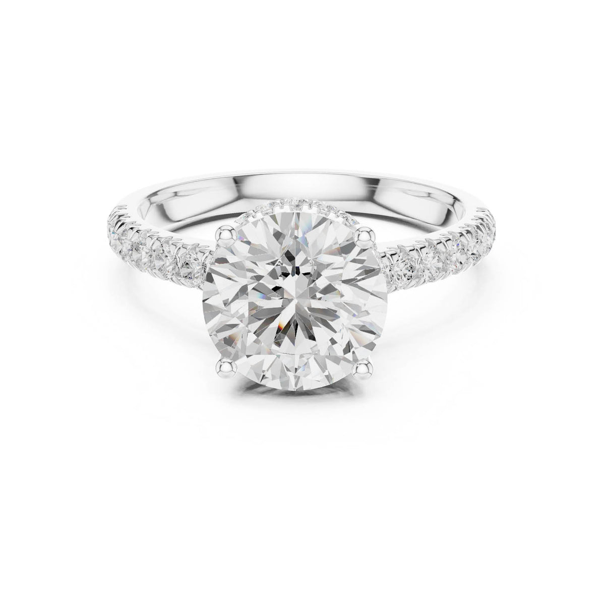 3.14 Ct. Round Diamond Ring with Pavé Band and Hidden Halo (DDLR-258-RD)