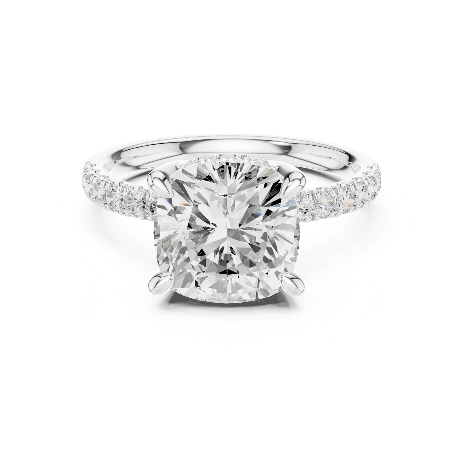 4.55 Ct. Classic Cushion Cut Diamond Ring with Hidden Halo and Pavé Band Setting (DDLR-259-CU)