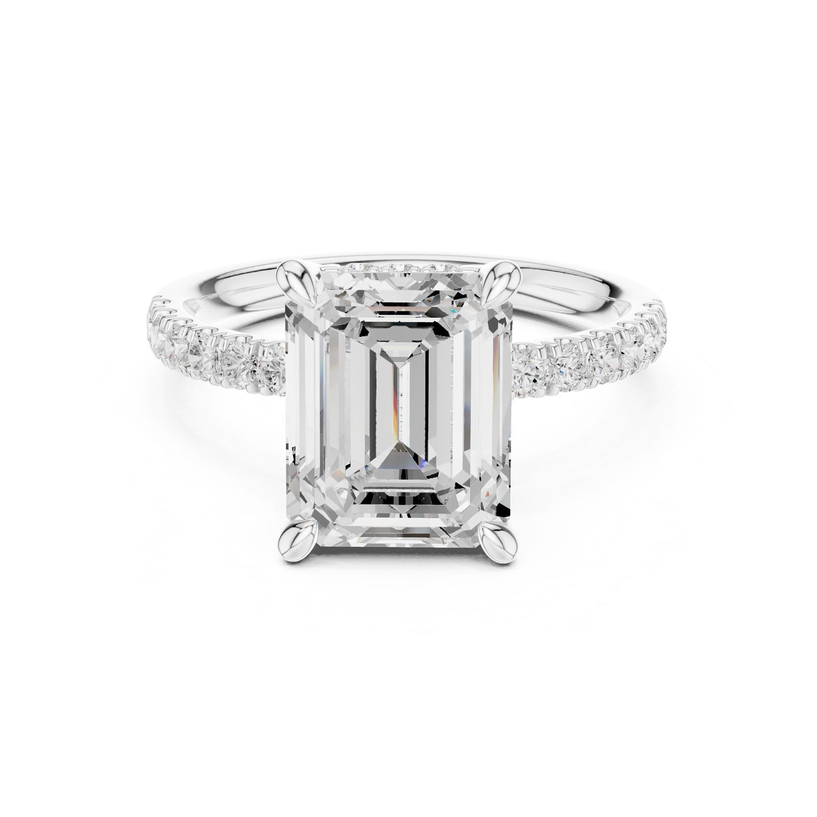 4.60 Ct. Classic Emerald Cut Diamond Ring with Hidden Halo and Pavé Band Setting (DDLR-259-EM) 3