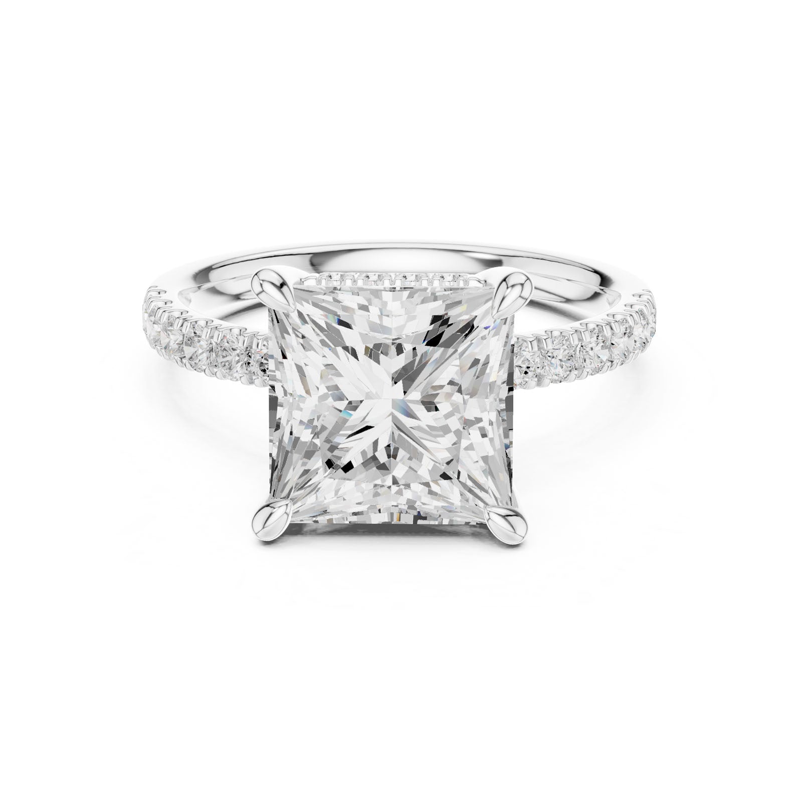 4.58 Ct. Classic Princess Diamond Ring with Hidden Halo and Pavé Band Setting (DDLR-259-PR)