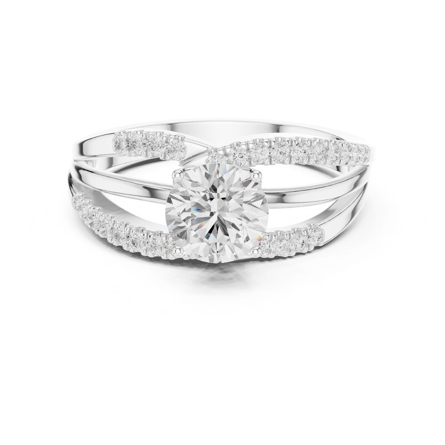 1.06 Ct. Round Diamond Split Shank Ring with Pavé Bands (DDLR-356) 3