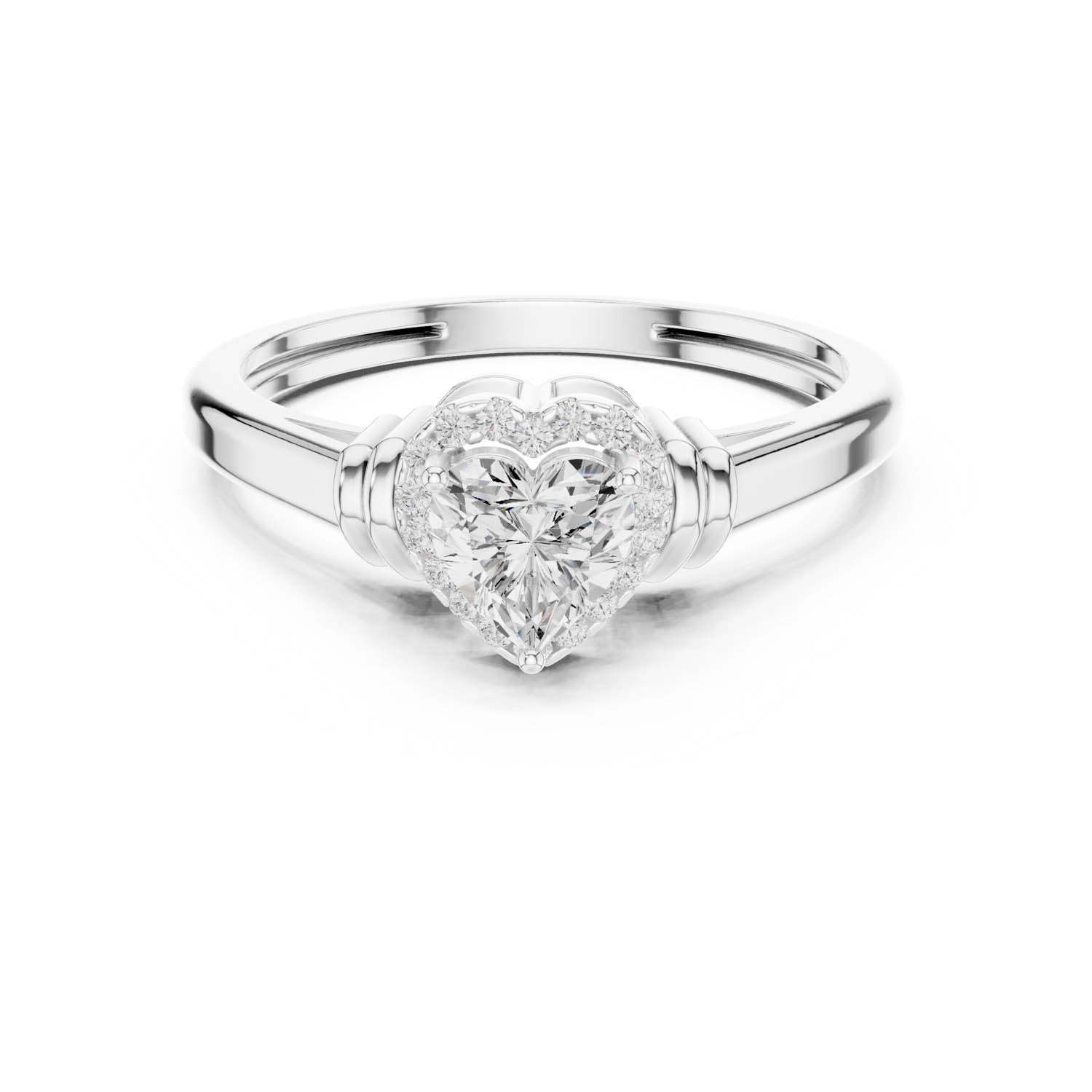 0.51 Ct. Heart Diamond Halo Ring with Cathedral Shank and Wrapped Shoulder Design (DDLR-399) 3