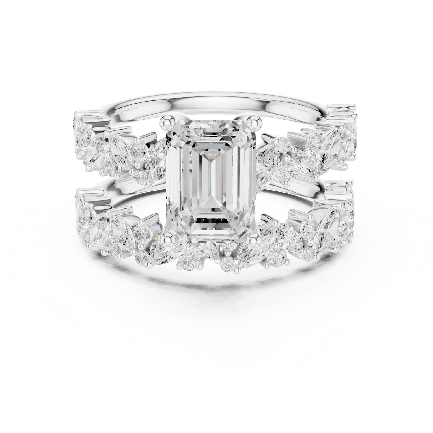 3.02 Ct. Emerald Cut Diamond Double Band Ring with Mixed Shape Accents (DDLR-443)