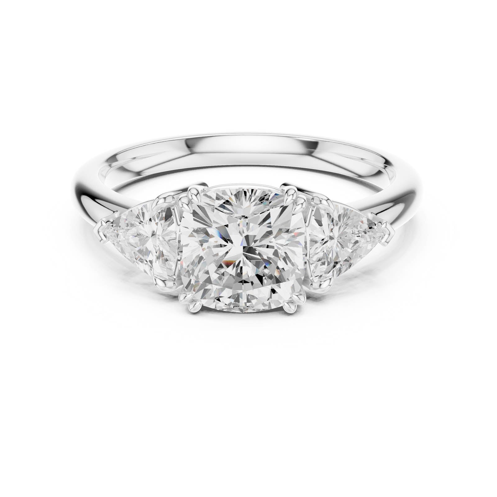 2.60 Ct. Cushion Square Diamond Three-Stone Ring with Trillion Side Stones (DDLR-853) 3