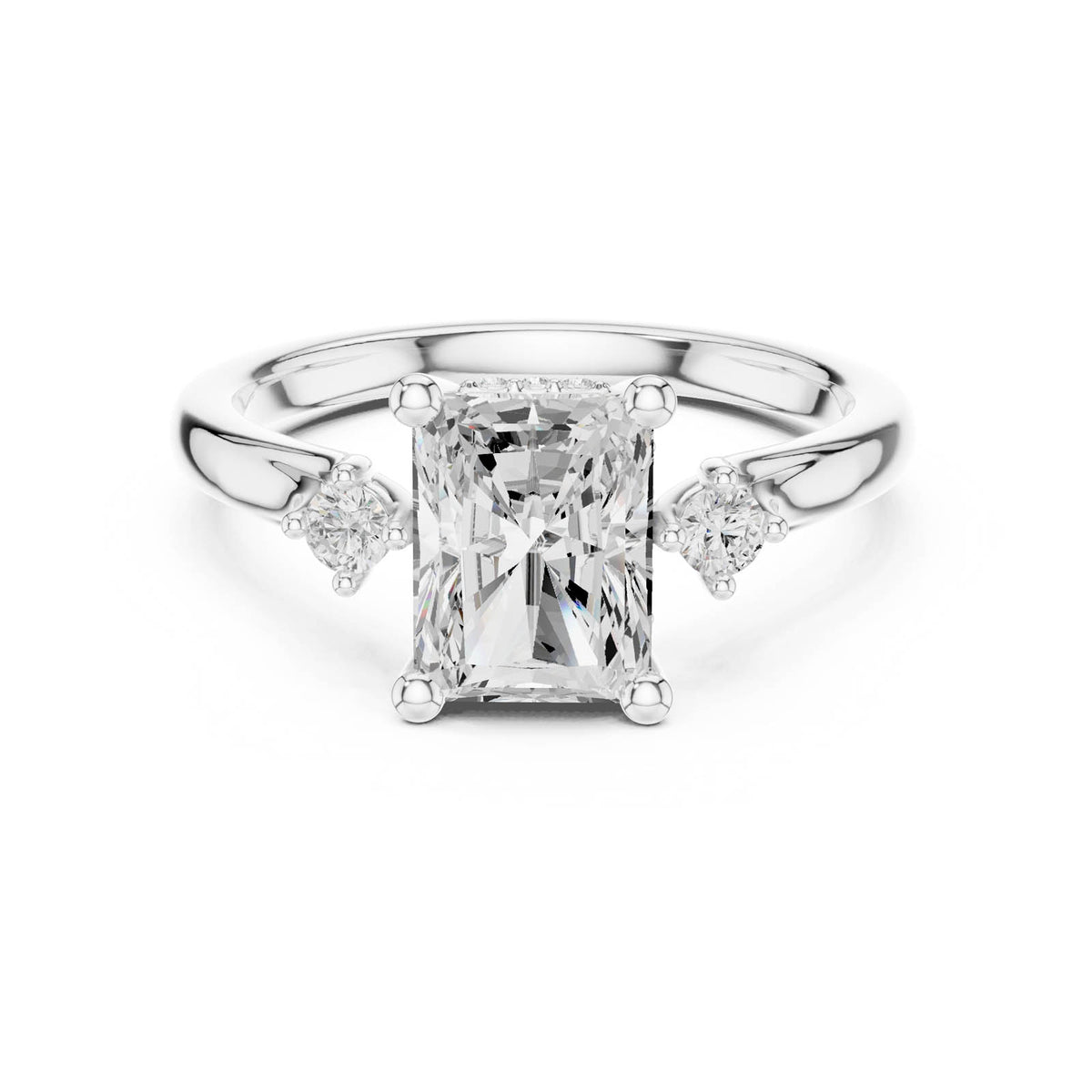 2.13 Ct. Radiant Cut Diamond Three-Stone Ring with Round Side Accents (DDLR-974) 3