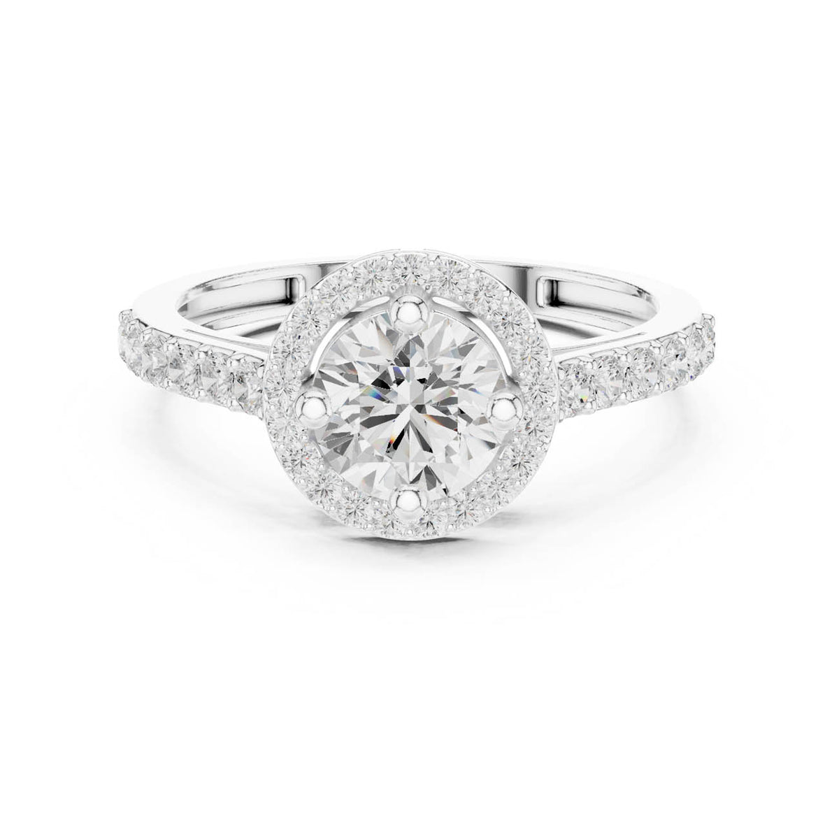 1.19 Ct. Round Diamond Halo Ring with Pavé Band 3