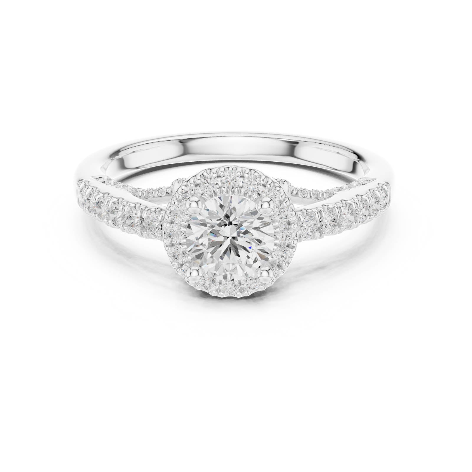 1.19 Ct. Round Diamond Halo Ring with Pavé Band (LR-0218)