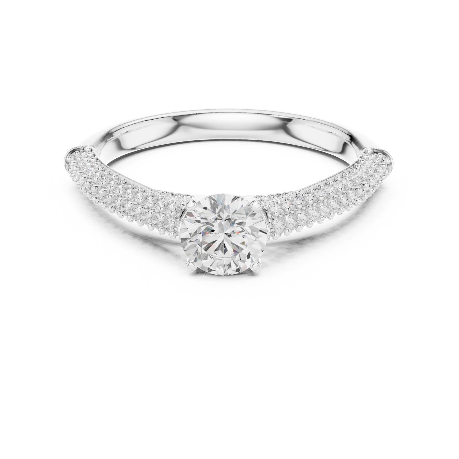 1.07 Ct. Round Diamond Pavé Ring with Tapered Shoulders (LR-0317)