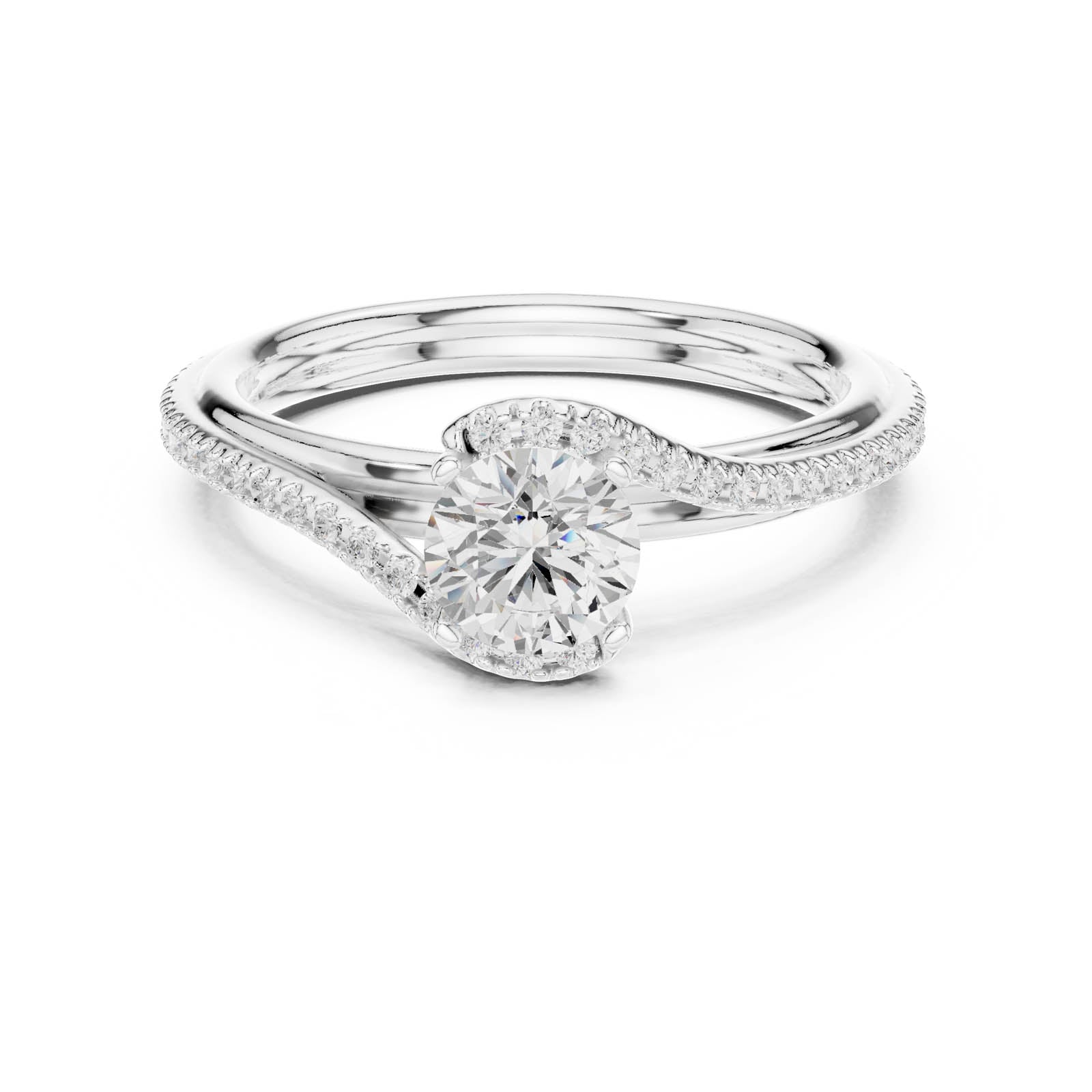 .96 Ct. Round Diamond Ring with Pavé Crossover Band (LR-0336)