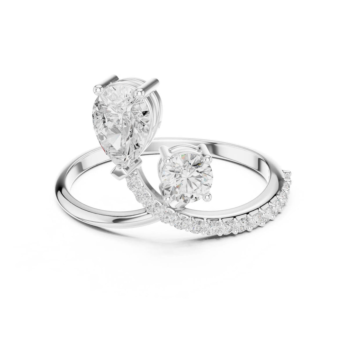 .89 Ct. Pear and Round Diamond Bypass Ring with Pavé Band
