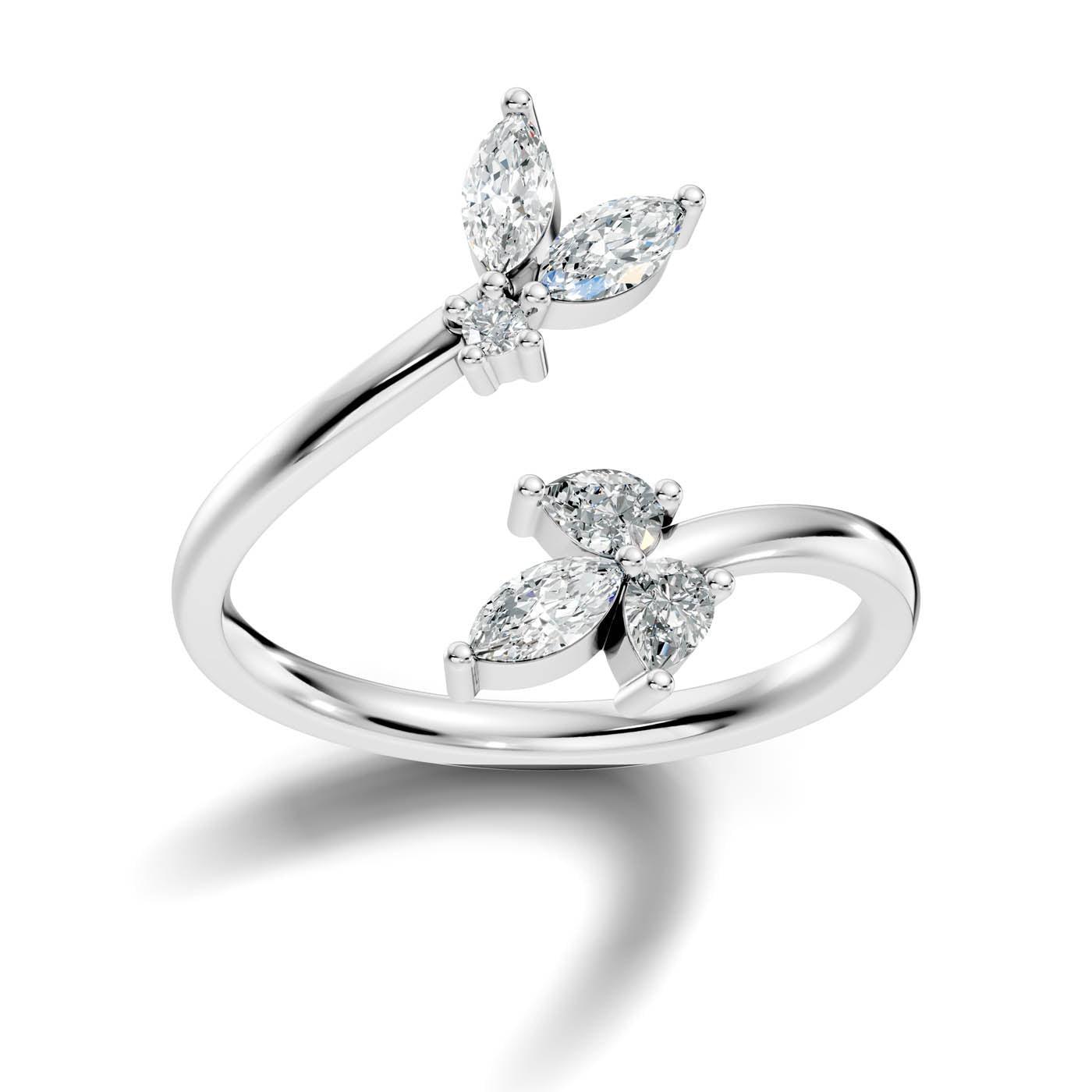 .50 Ct. Round Diamond Open Bypass Ring with Marquise and Pear Diamond Clusters