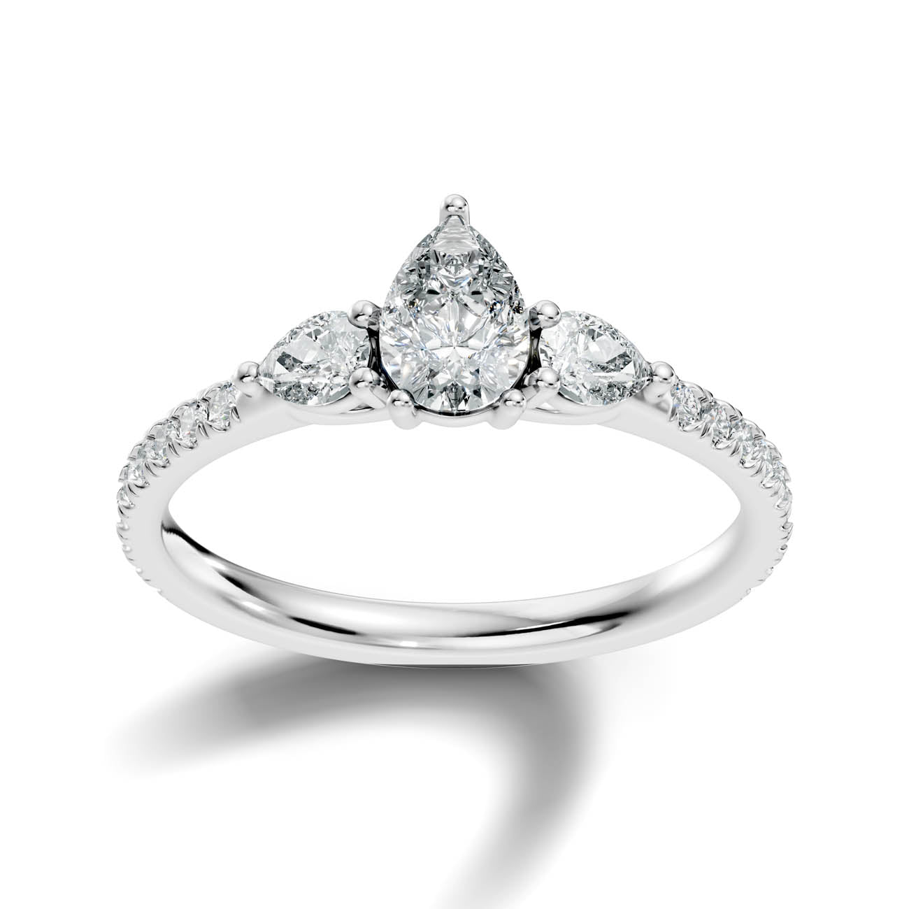 .95 Ct. Pear Diamond Ring with Three-Stone Design and Pavé Shank 3