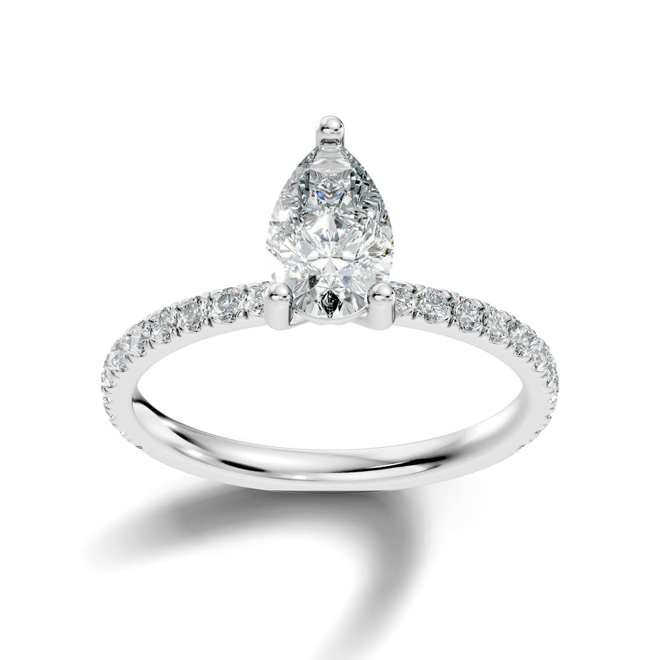 1.34 Ct. Classic Pear Diamond Ring with Pavé Band Setting