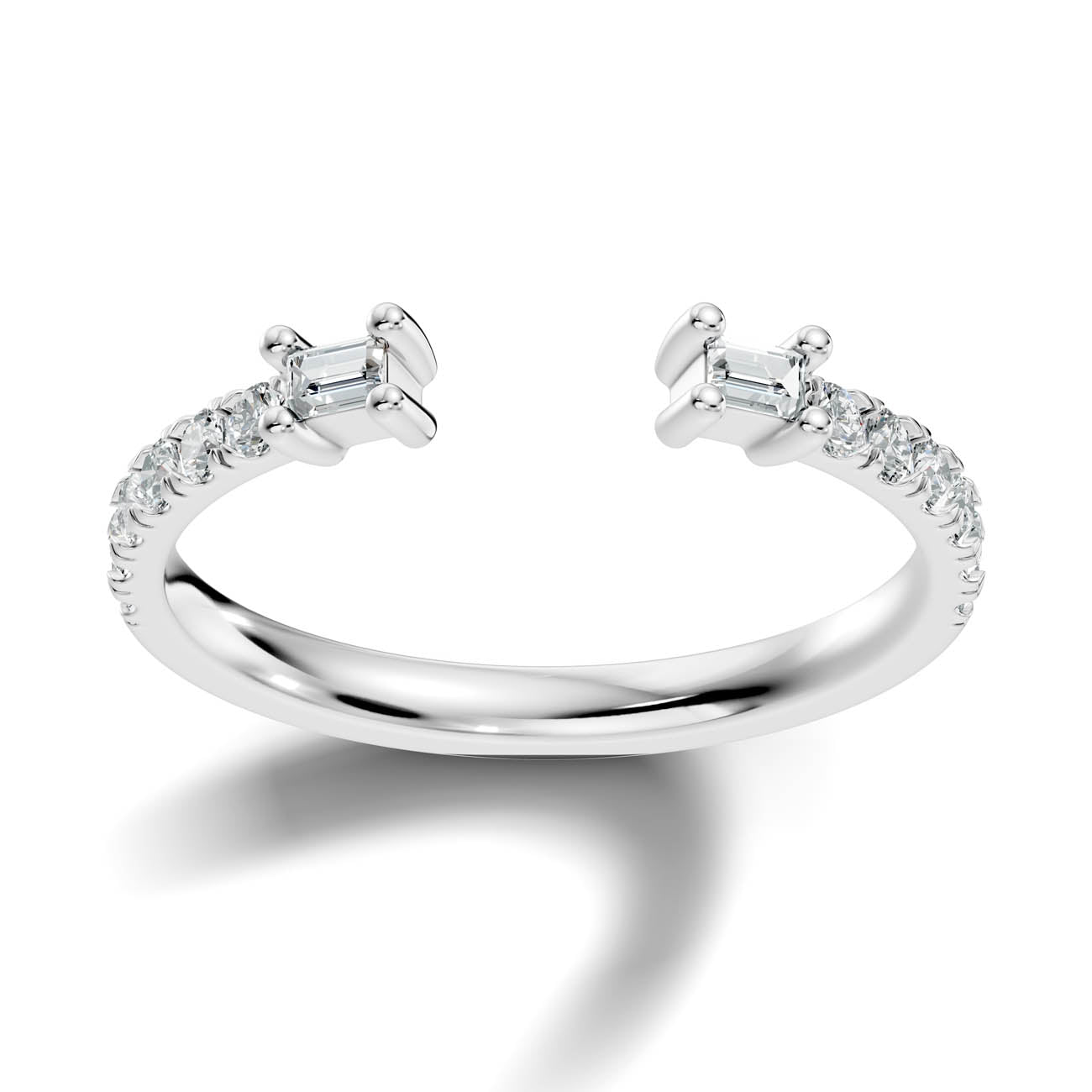 .35 Ct. Open Baguette and Round Diamond Toi et Moi Ring with Pavé Shank 3