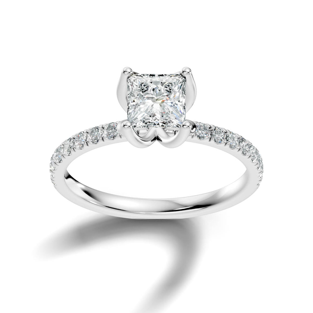 .50-1.50 Ct. Princess Cut Diamond Engagement Ring with Pavé Band and Four-Prong Setting 3