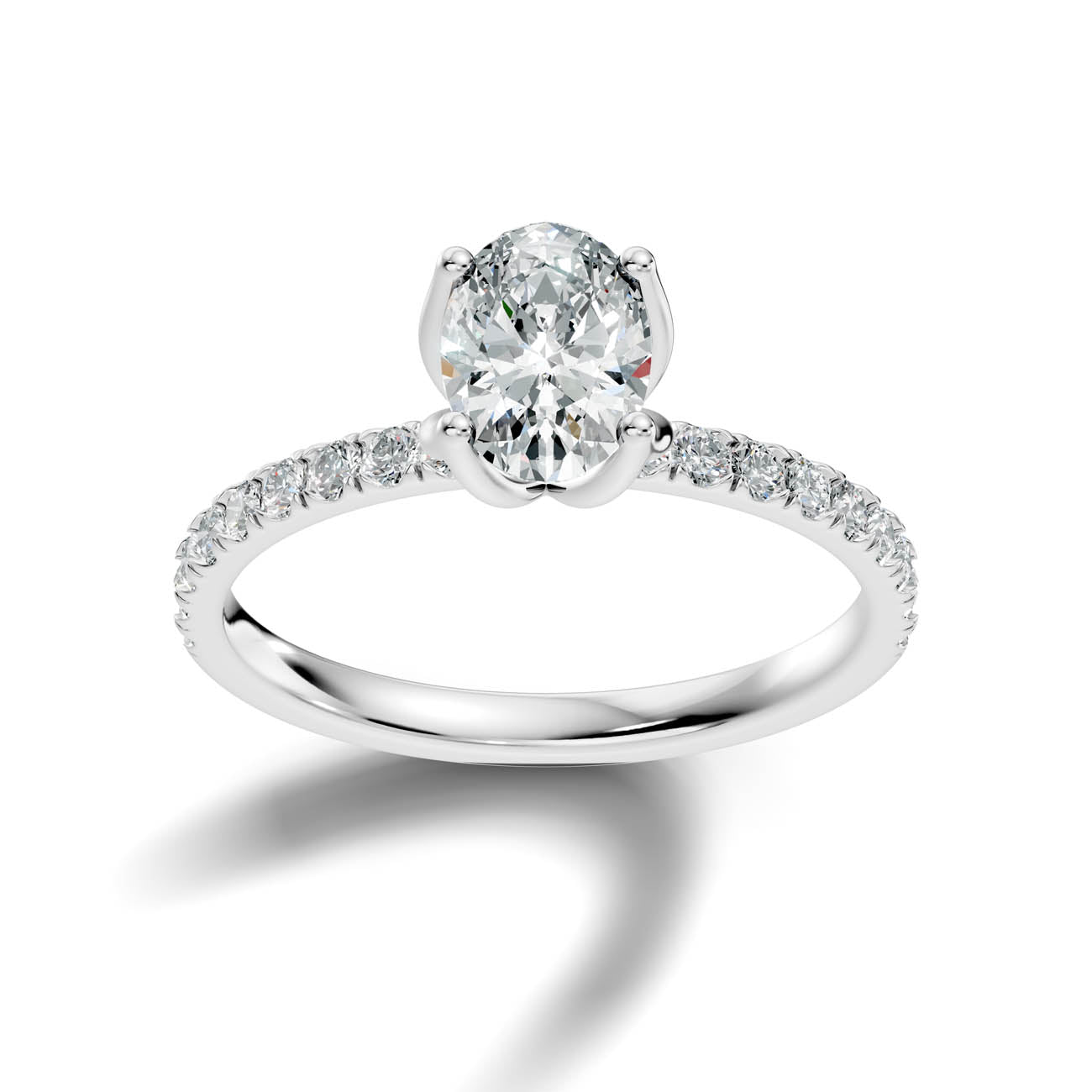.50-1.50 Ct. Oval Diamond Solitaire Ring with Pavé Band and Four-Prong Setting