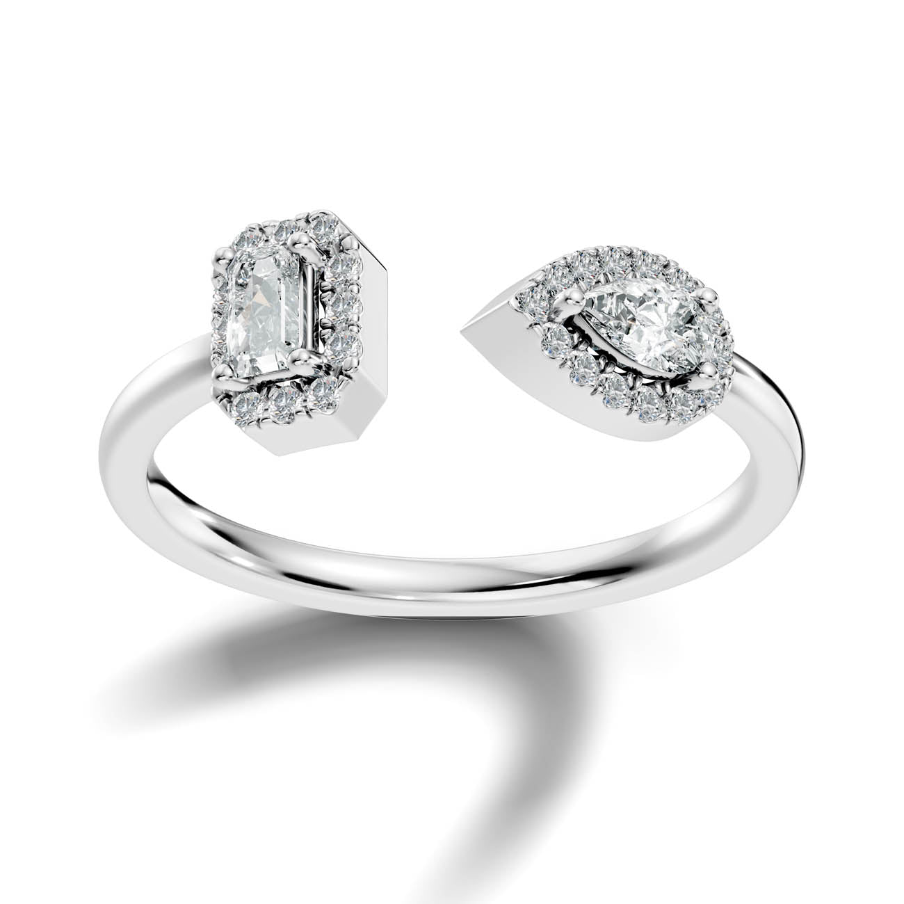 .35 Ct. Open Halo Diamond Bypass Ring with Dual Bezel Accents